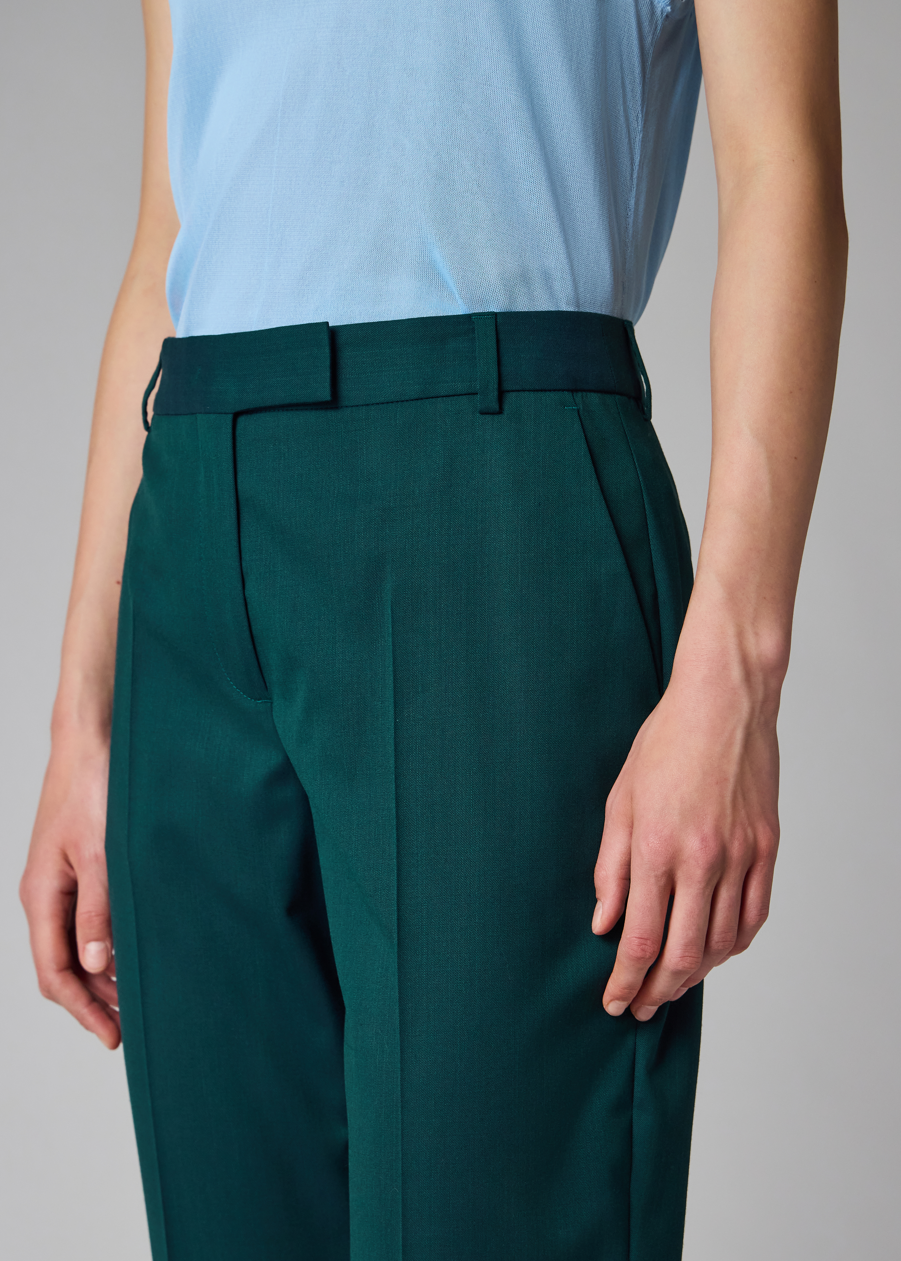 Women's Petrol Green Slim-Fit Wool-Blend Trousers