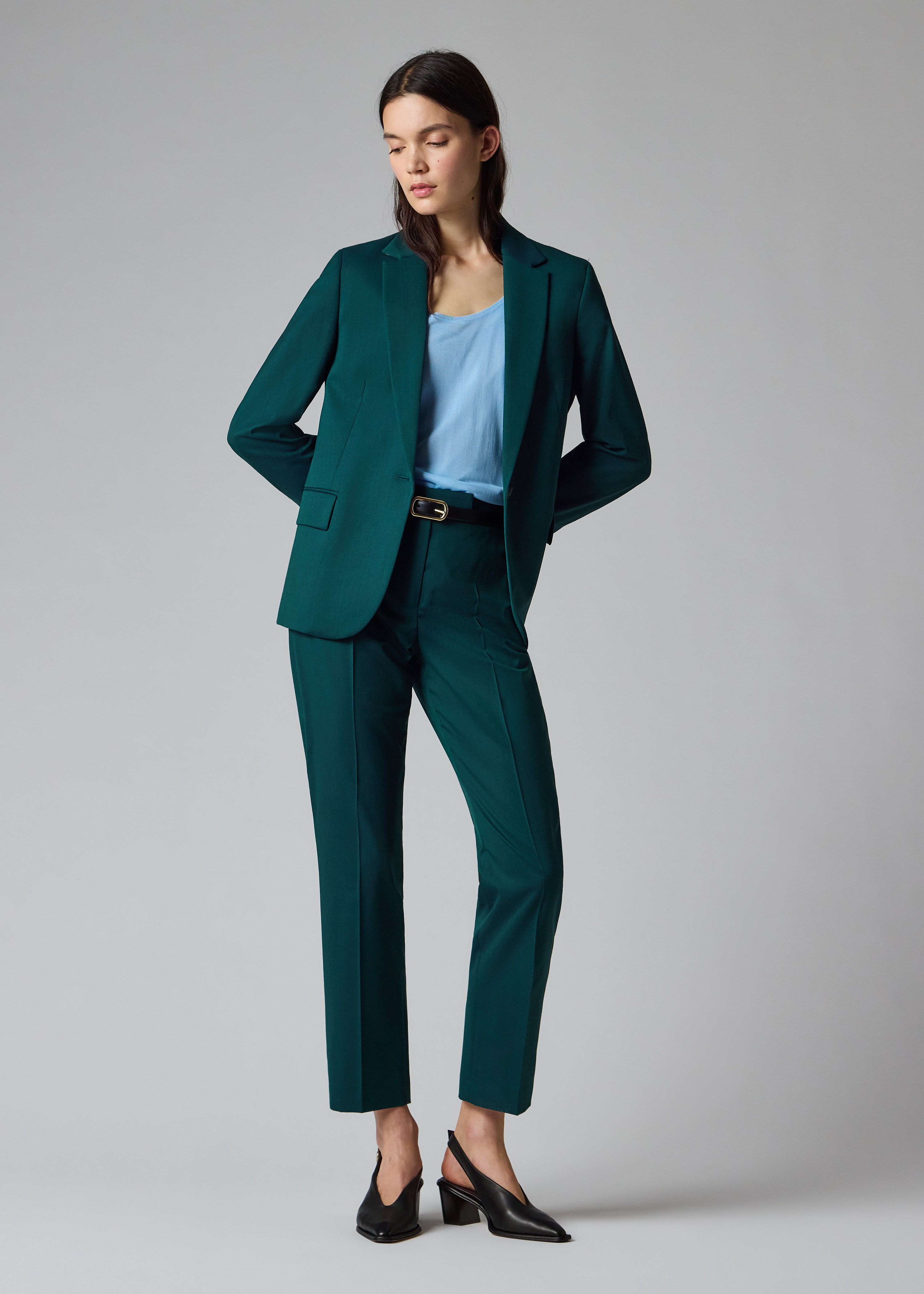 Women's Petrol Green Slim-Fit Wool-Blend Blazer