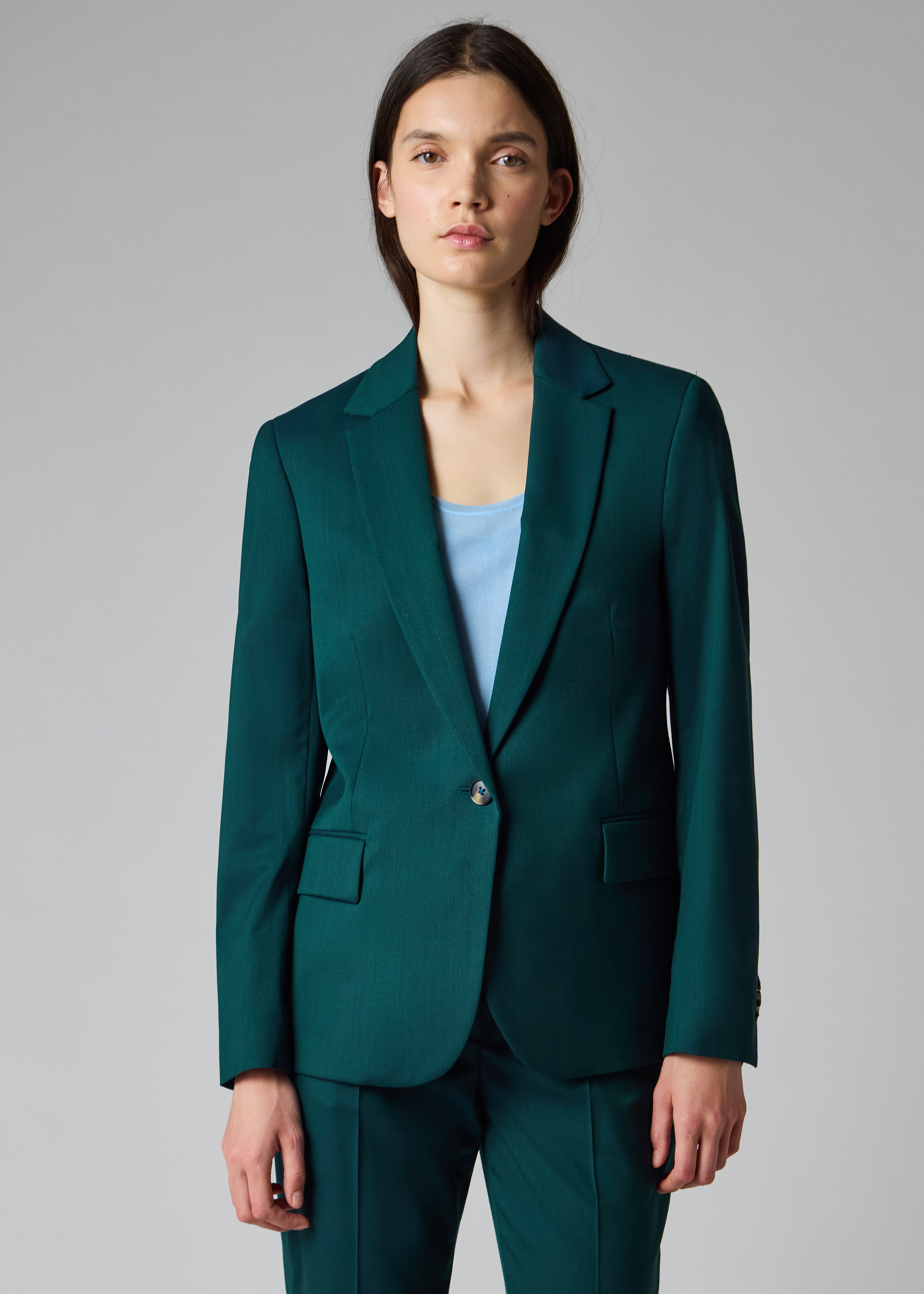 Women's Petrol Green Slim-Fit Wool-Blend Blazer