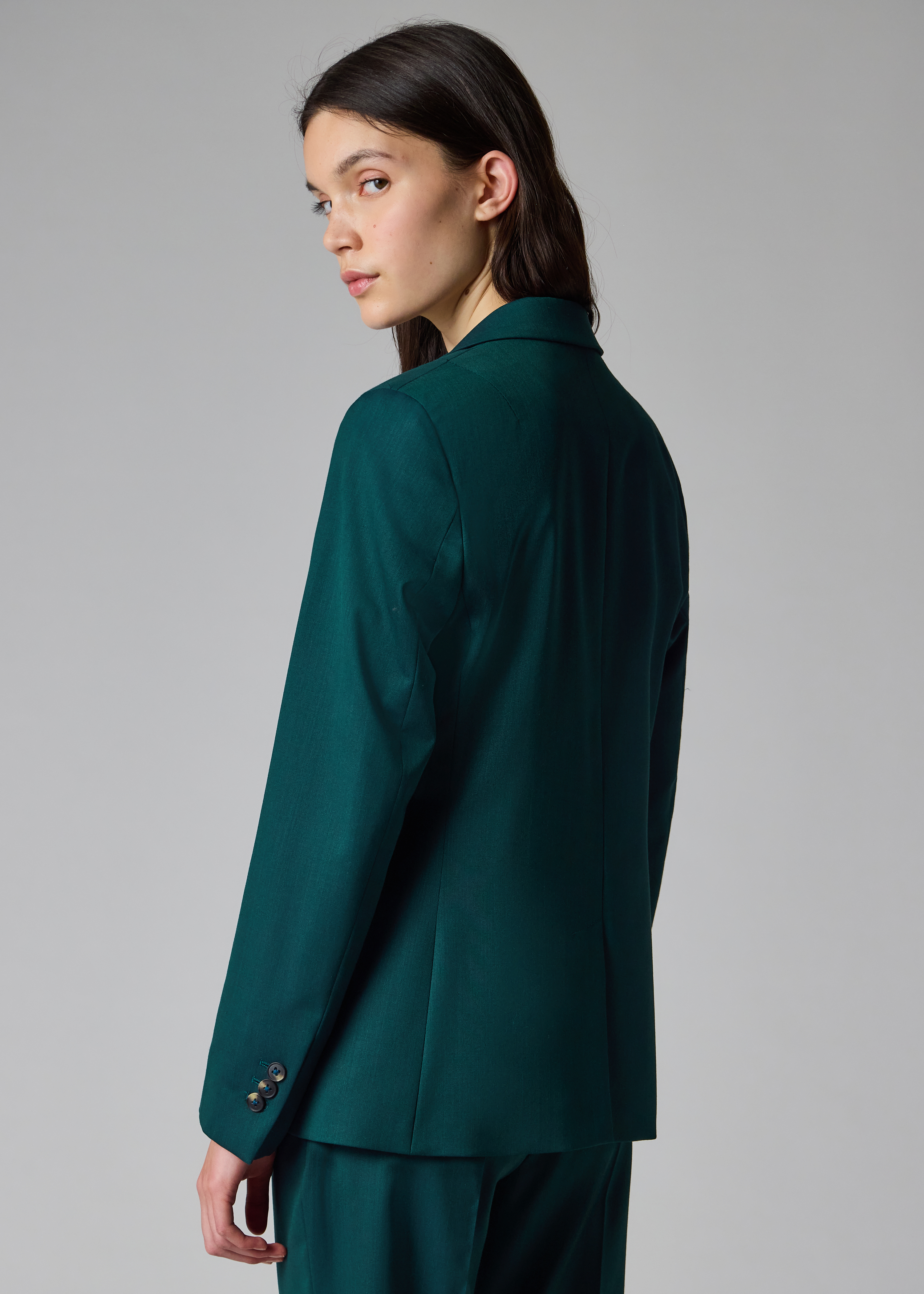 Women's Petrol Green Slim-Fit Wool-Blend Blazer