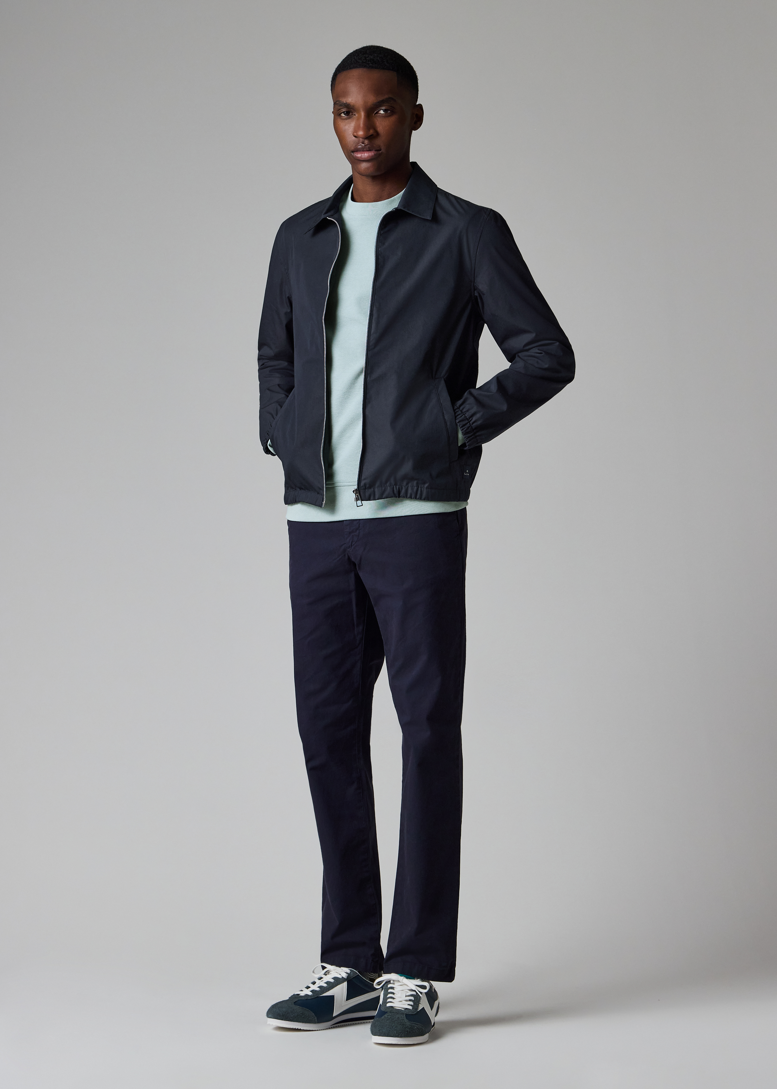 Navy Cotton-Blend Zip Jacket