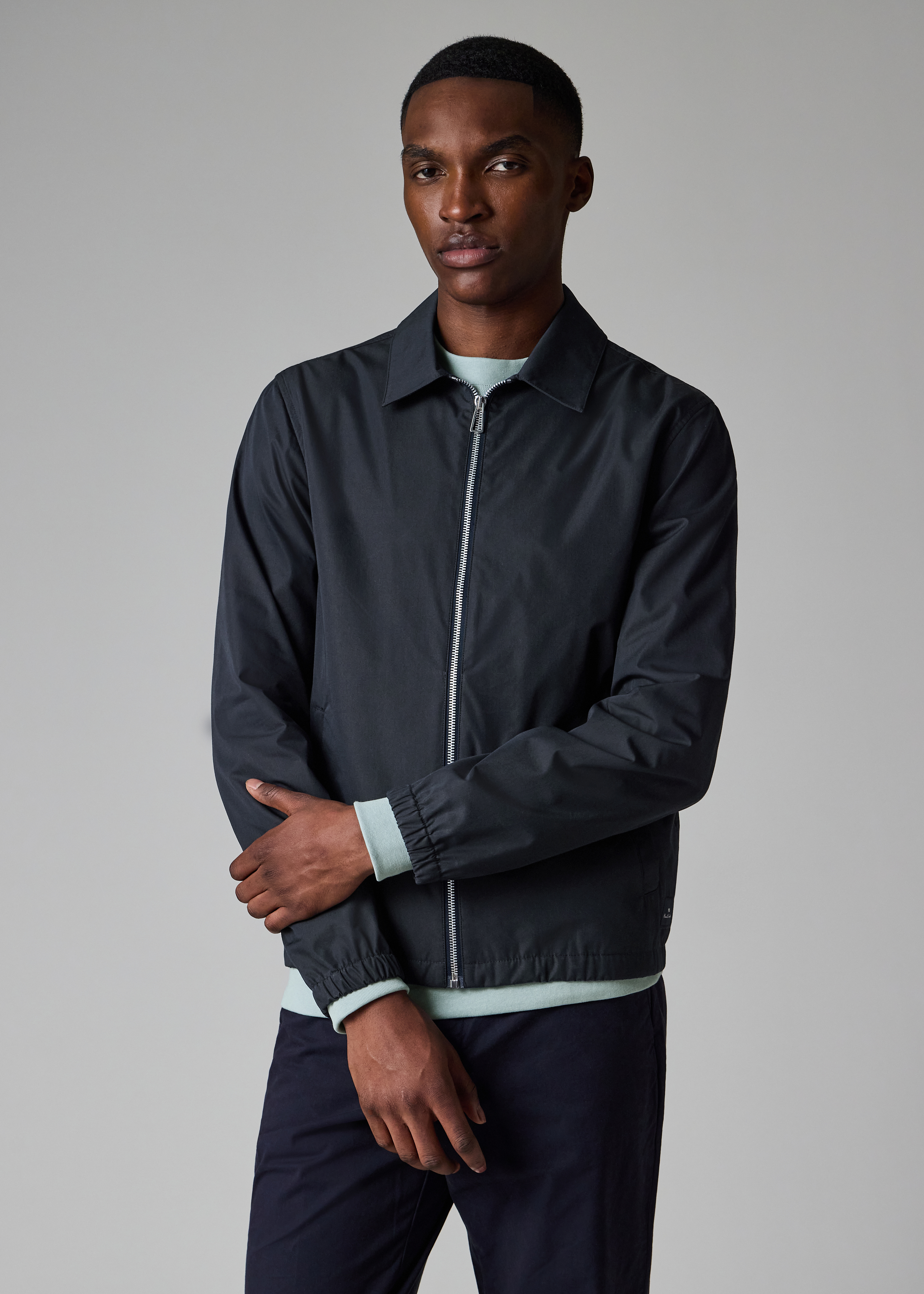 Navy Cotton-Blend Zip Jacket