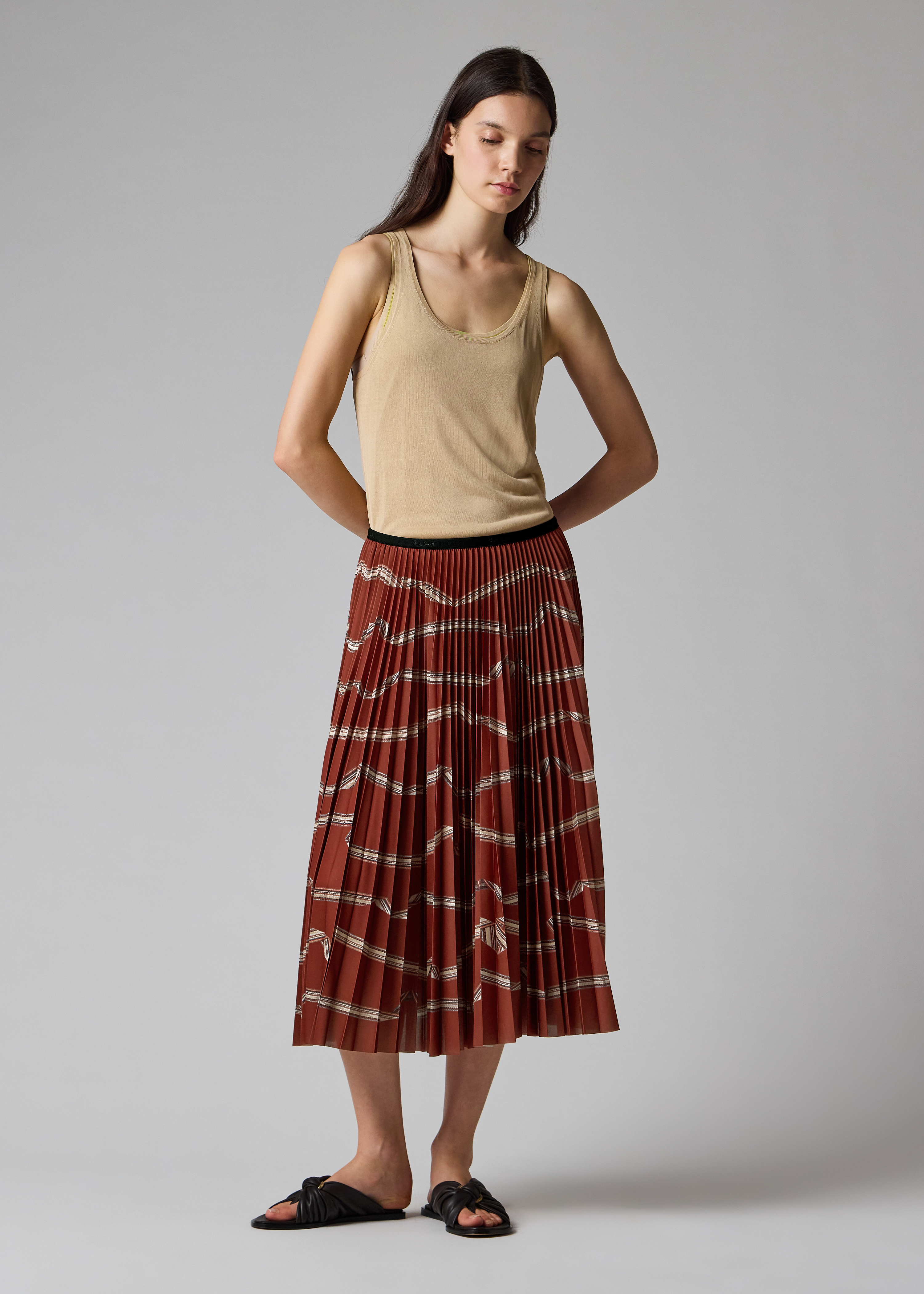 Women's Rust Red 'Signature Stripe' Ribbon Print Skirt