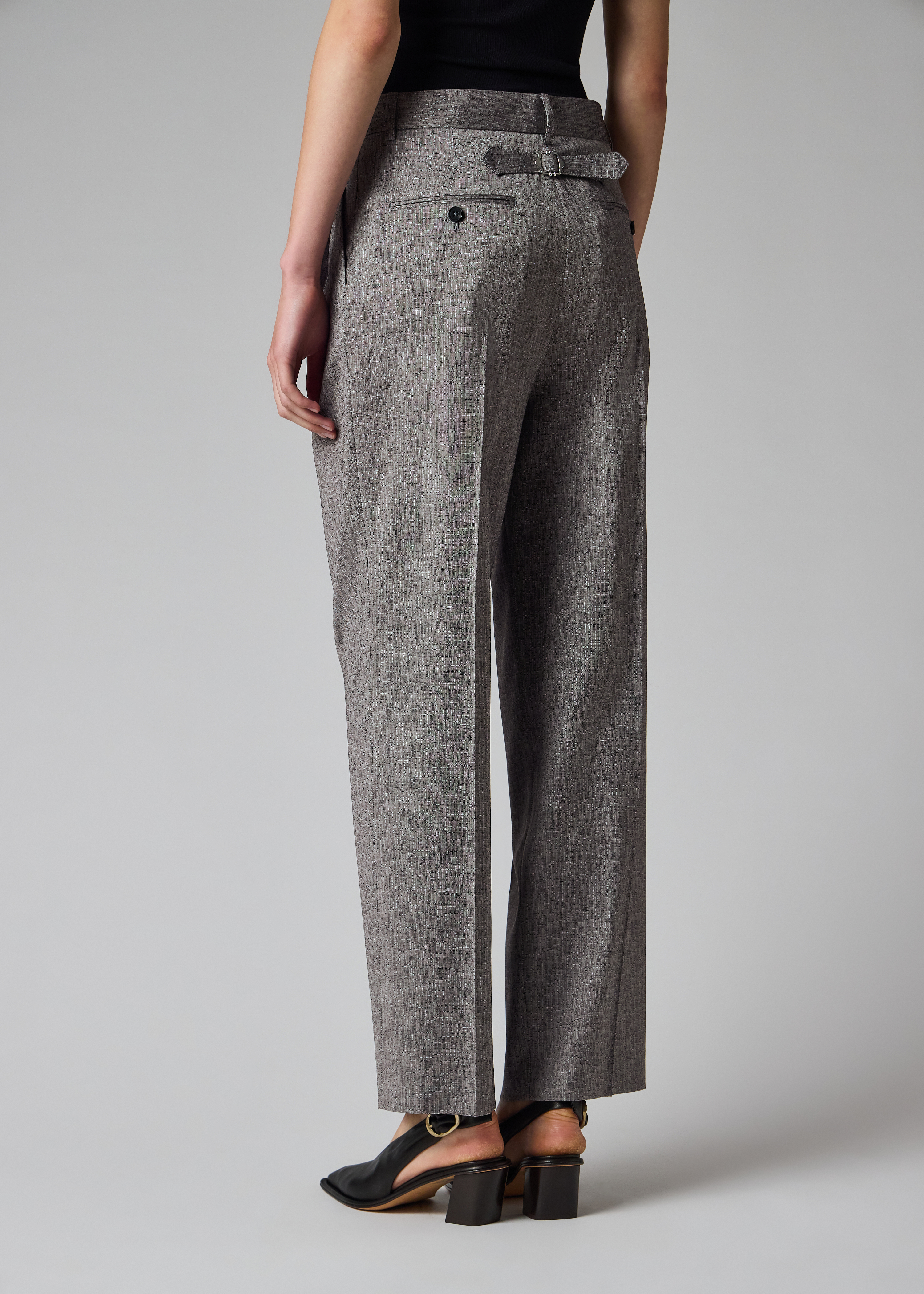Women's Grey Textured Wool Pleated Trousers