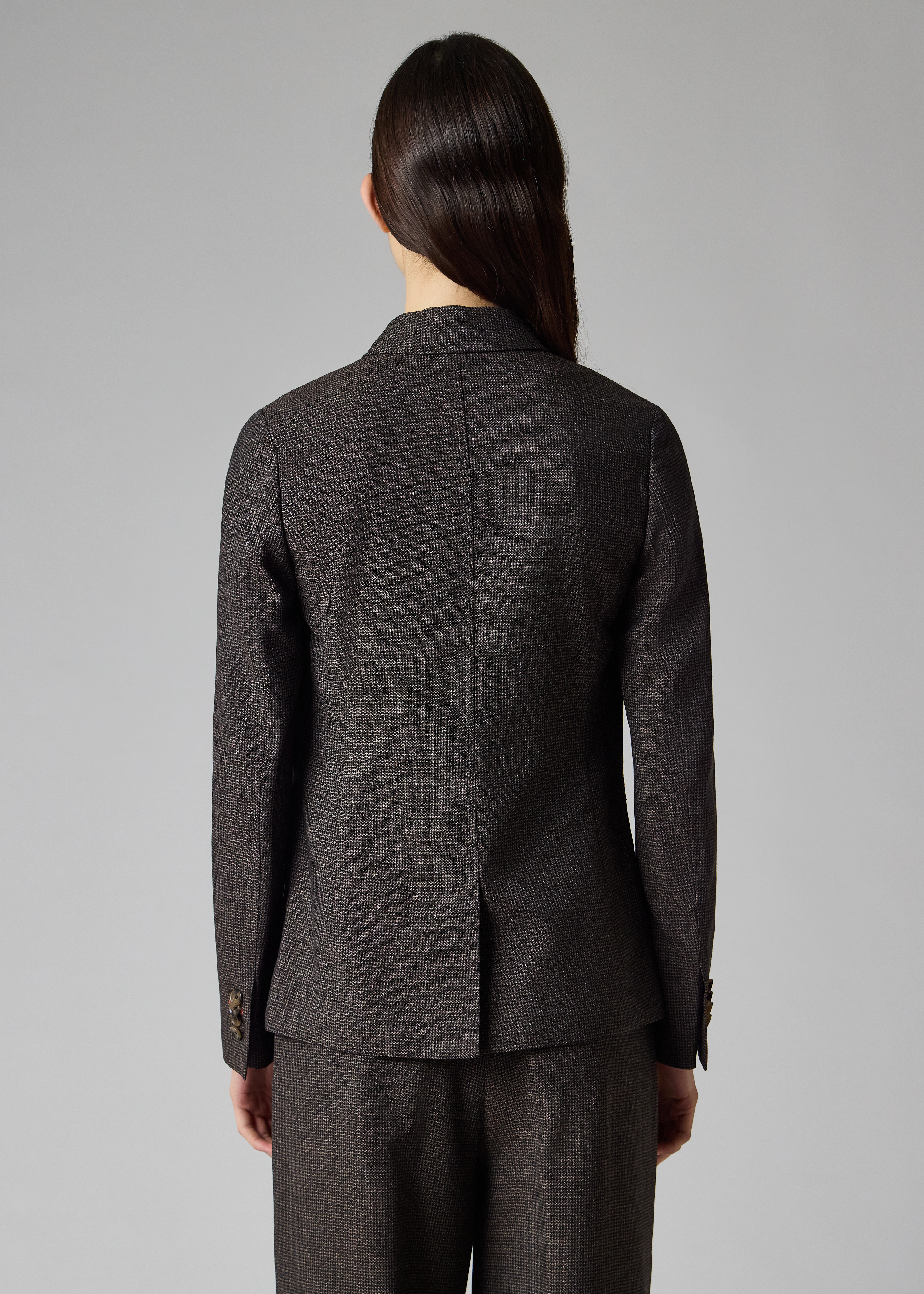 Women's Brown Wool Houndstooth Double Breasted Blazer