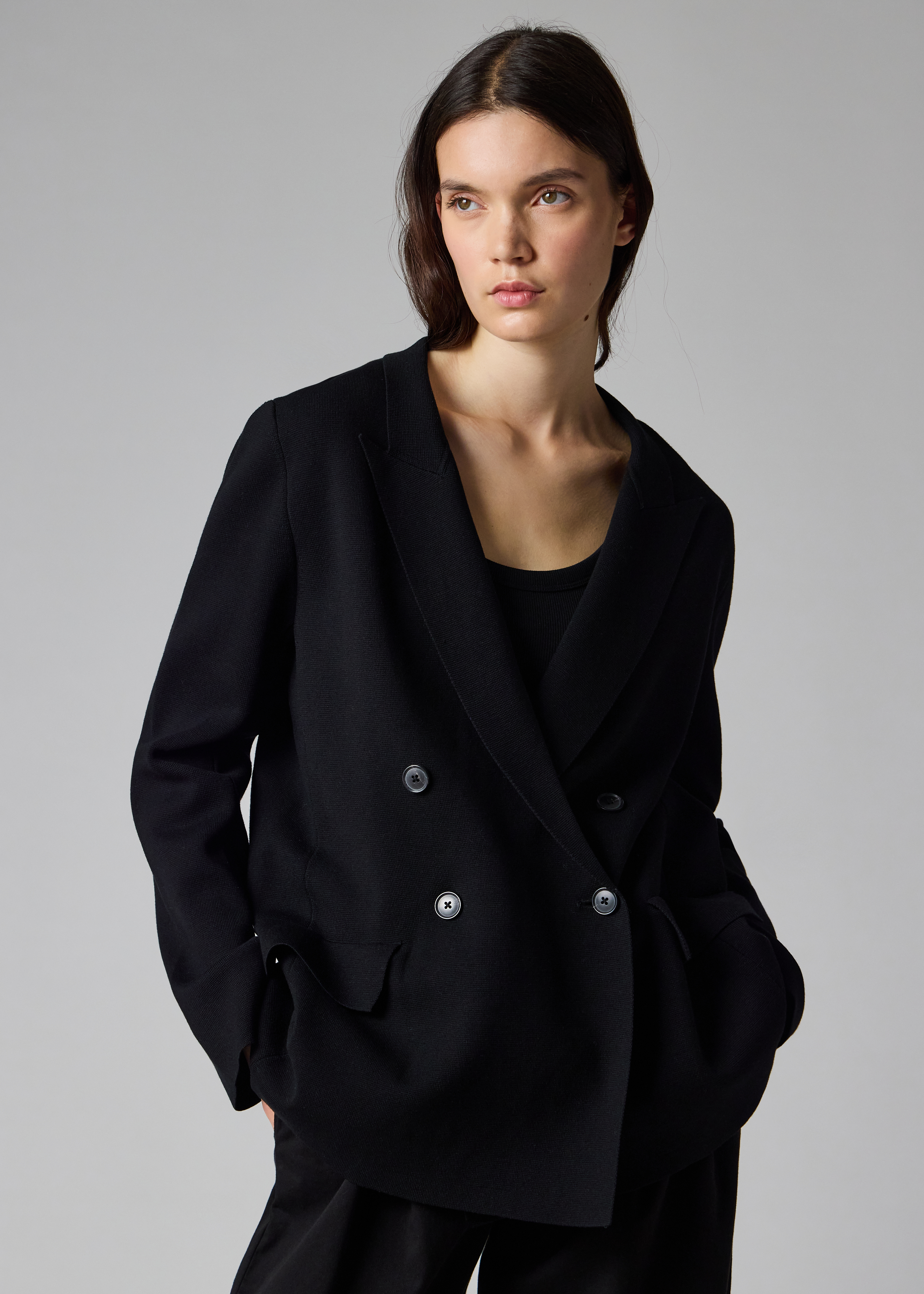 Women's Black Milano Knit Double-Breasted Blazer