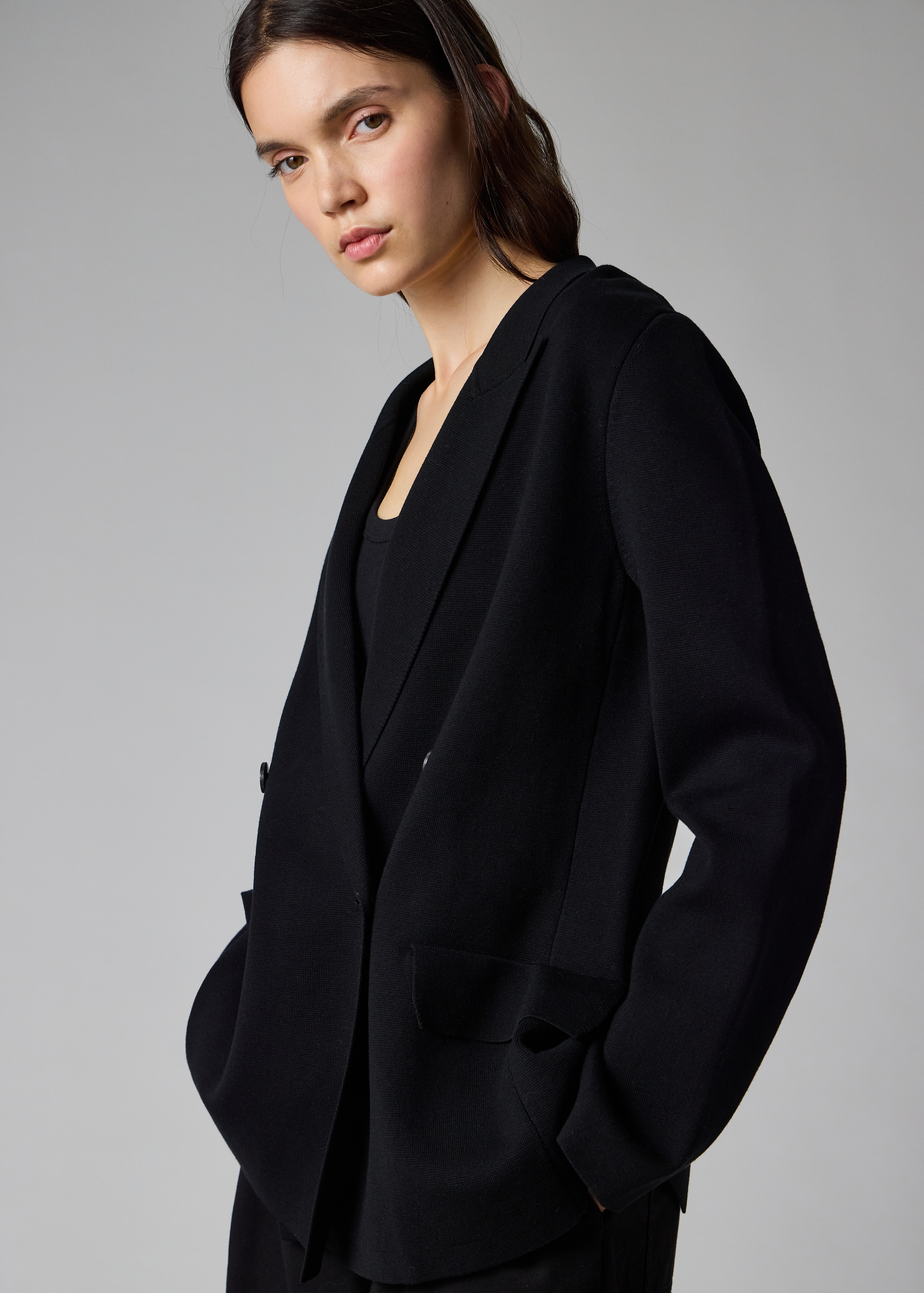 Women's Black Milano Knit Double-Breasted Blazer