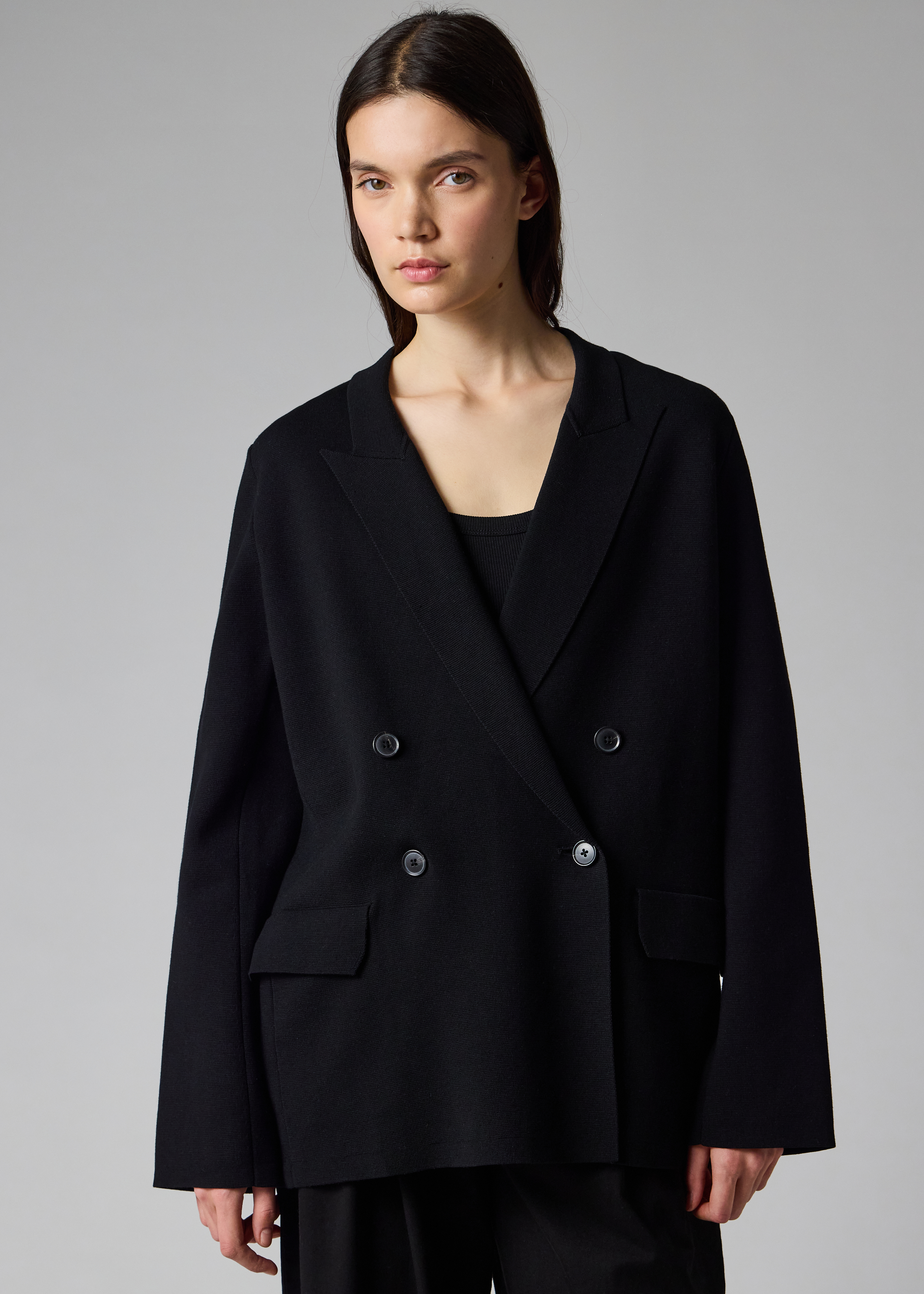 Women's Black Milano Knit Double-Breasted Blazer