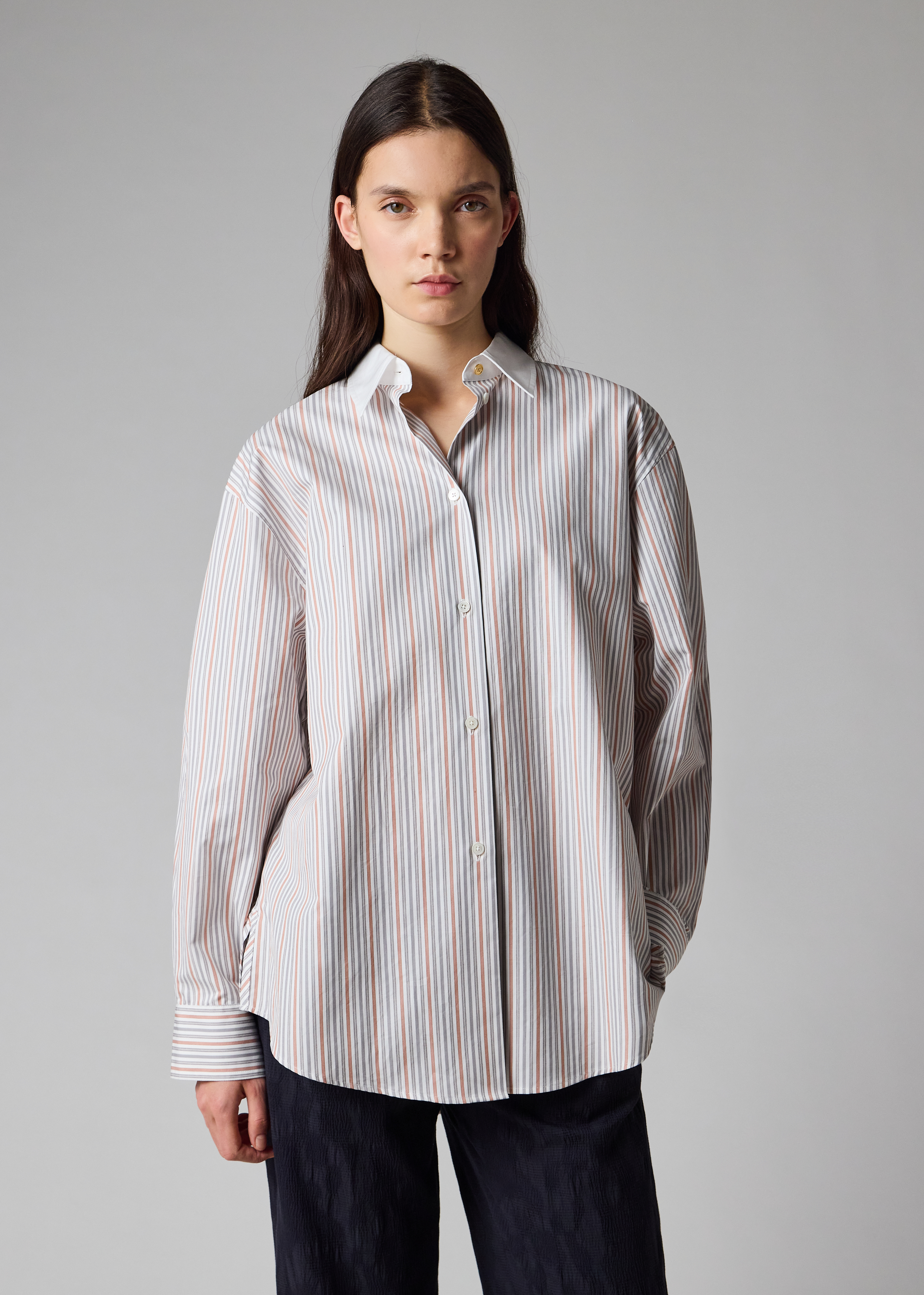 Women's Cotton White, Blue and Pink Stripe Shirt