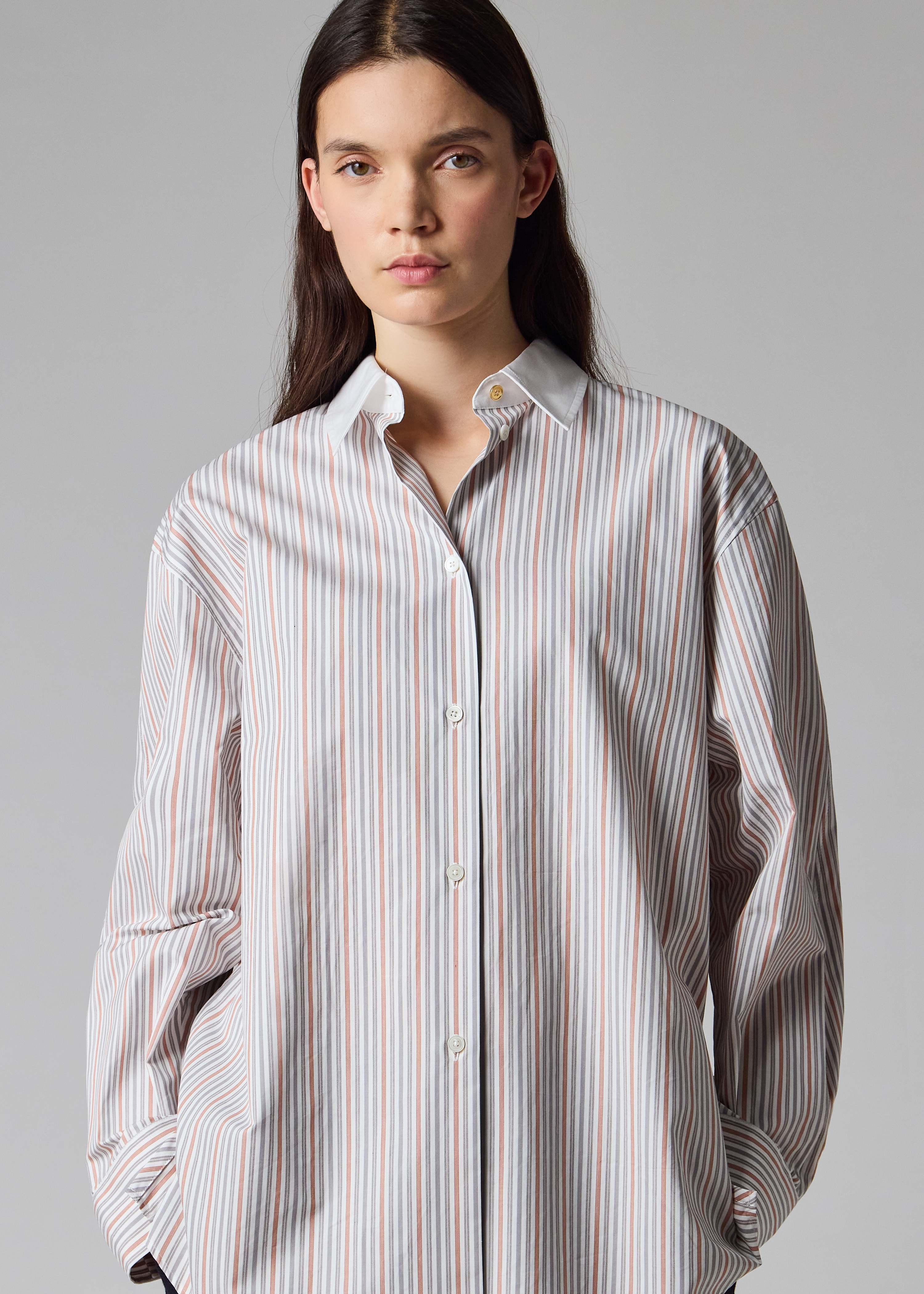 Women's Cotton White, Blue and Pink Stripe Shirt