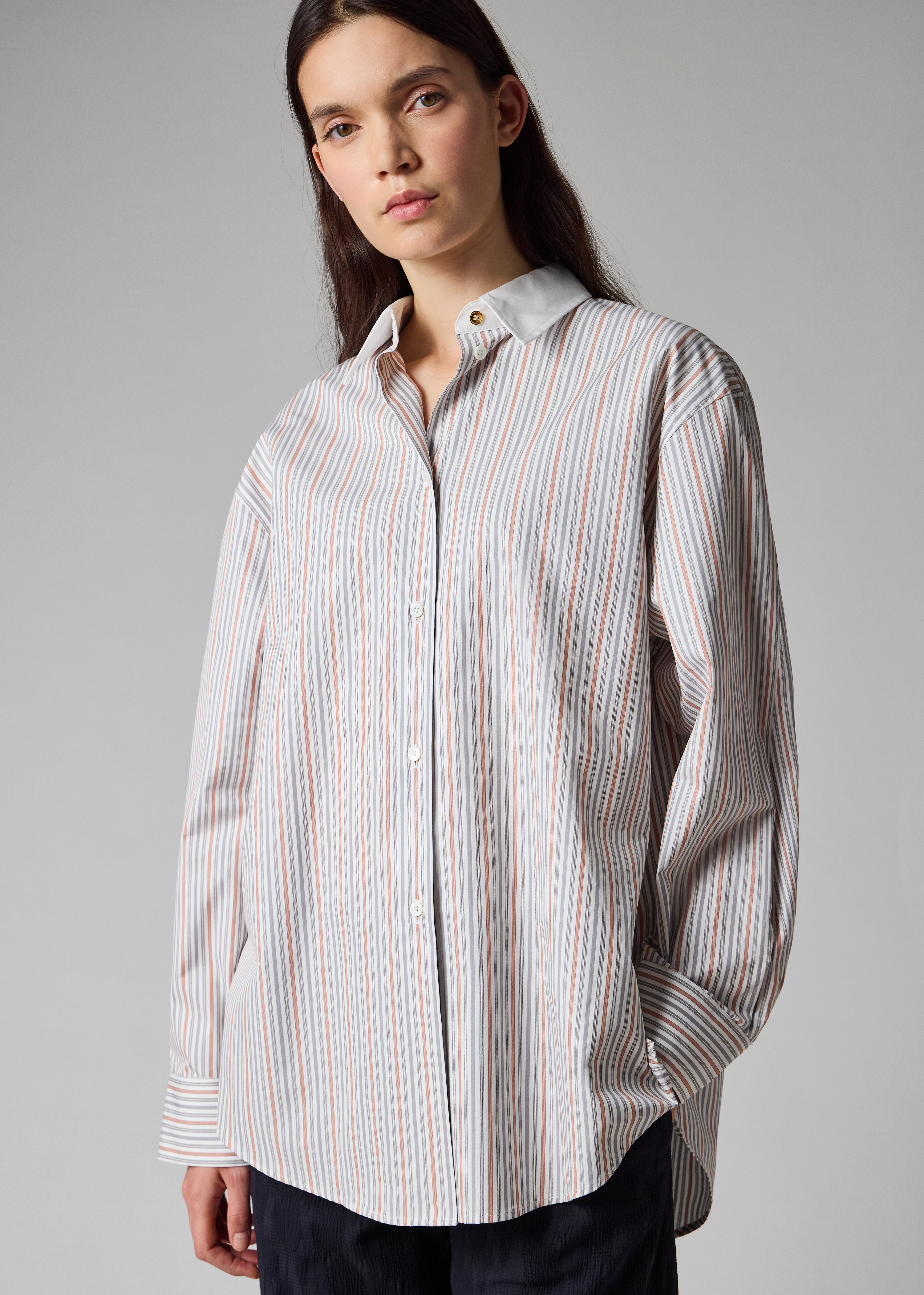 Women's Cotton White, Blue and Pink Stripe Shirt
