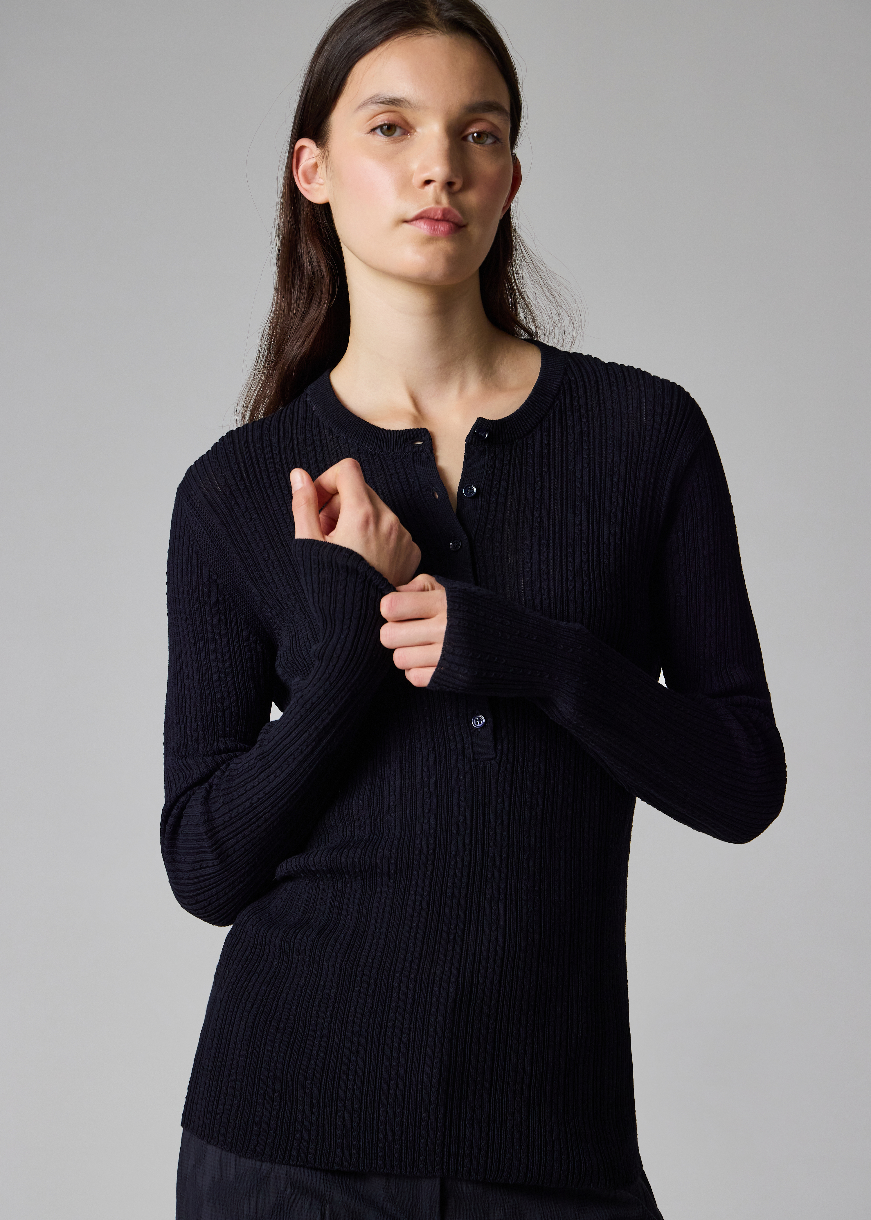 Women's Navy Cable Knit Long-Sleeve Top