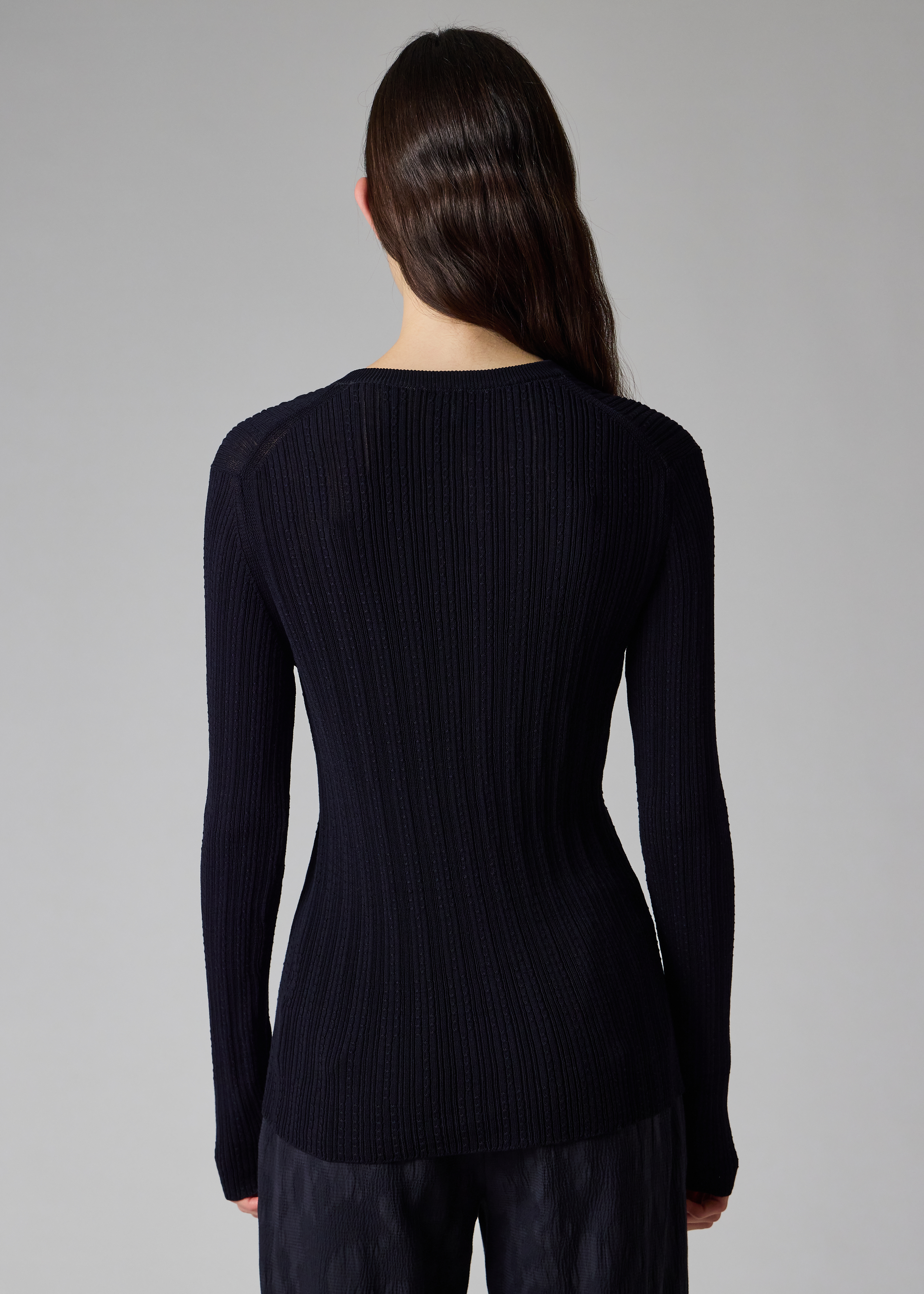 Women's Navy Cable Knit Long-Sleeve Top