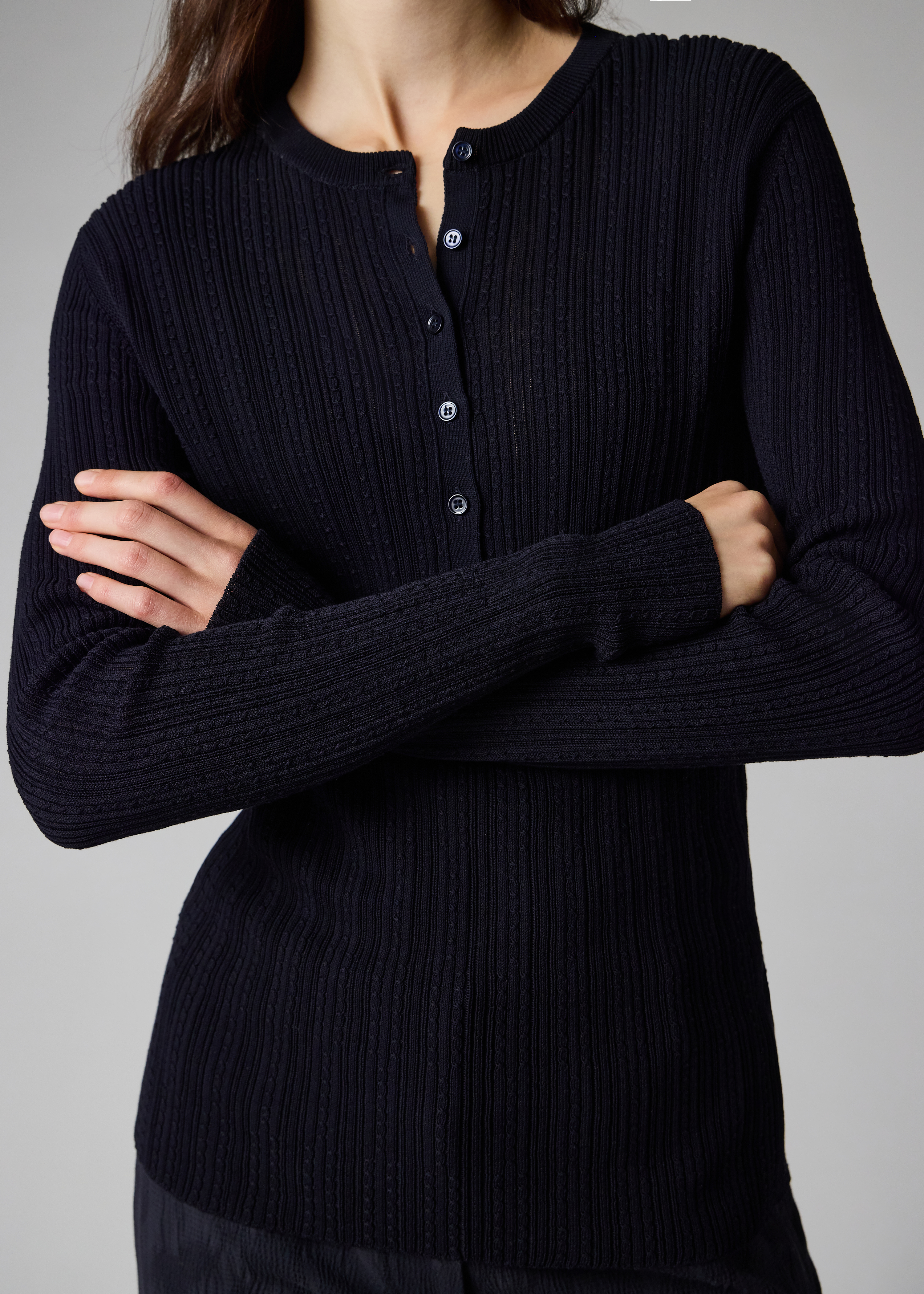 Women's Navy Cable Knit Long-Sleeve Top