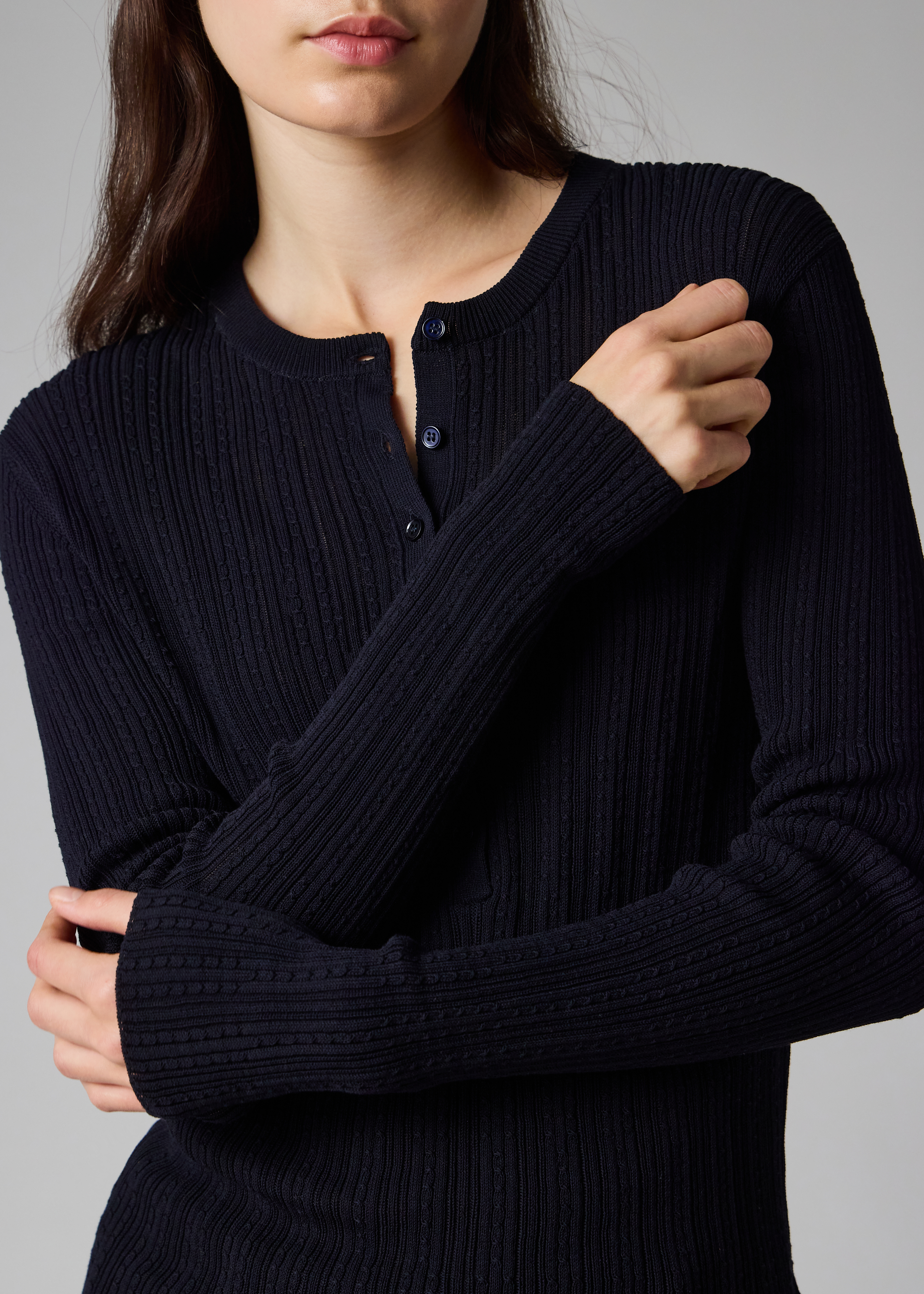 Women's Navy Cable Knit Long-Sleeve Top