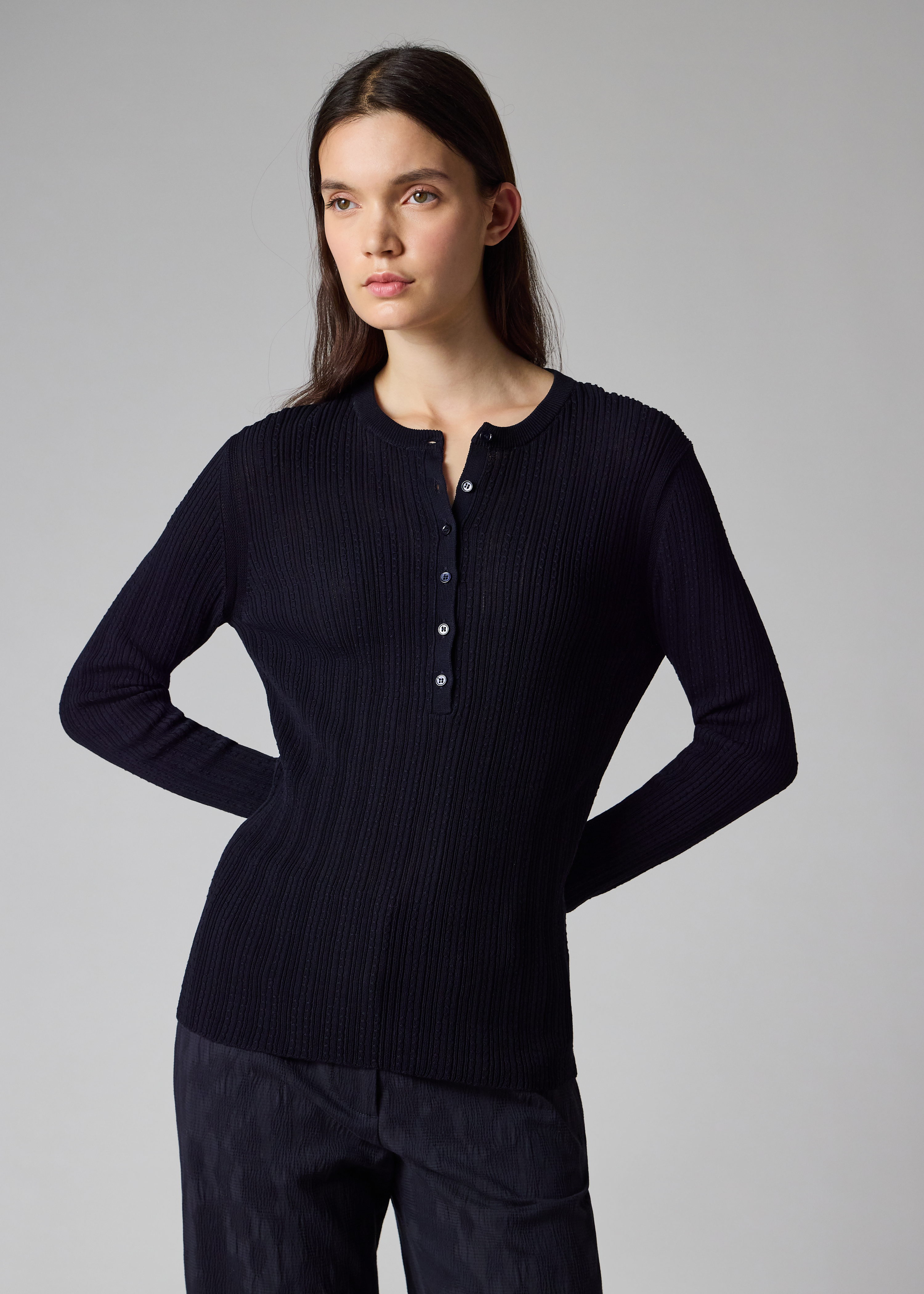 Women's Navy Cable Knit Long-Sleeve Top