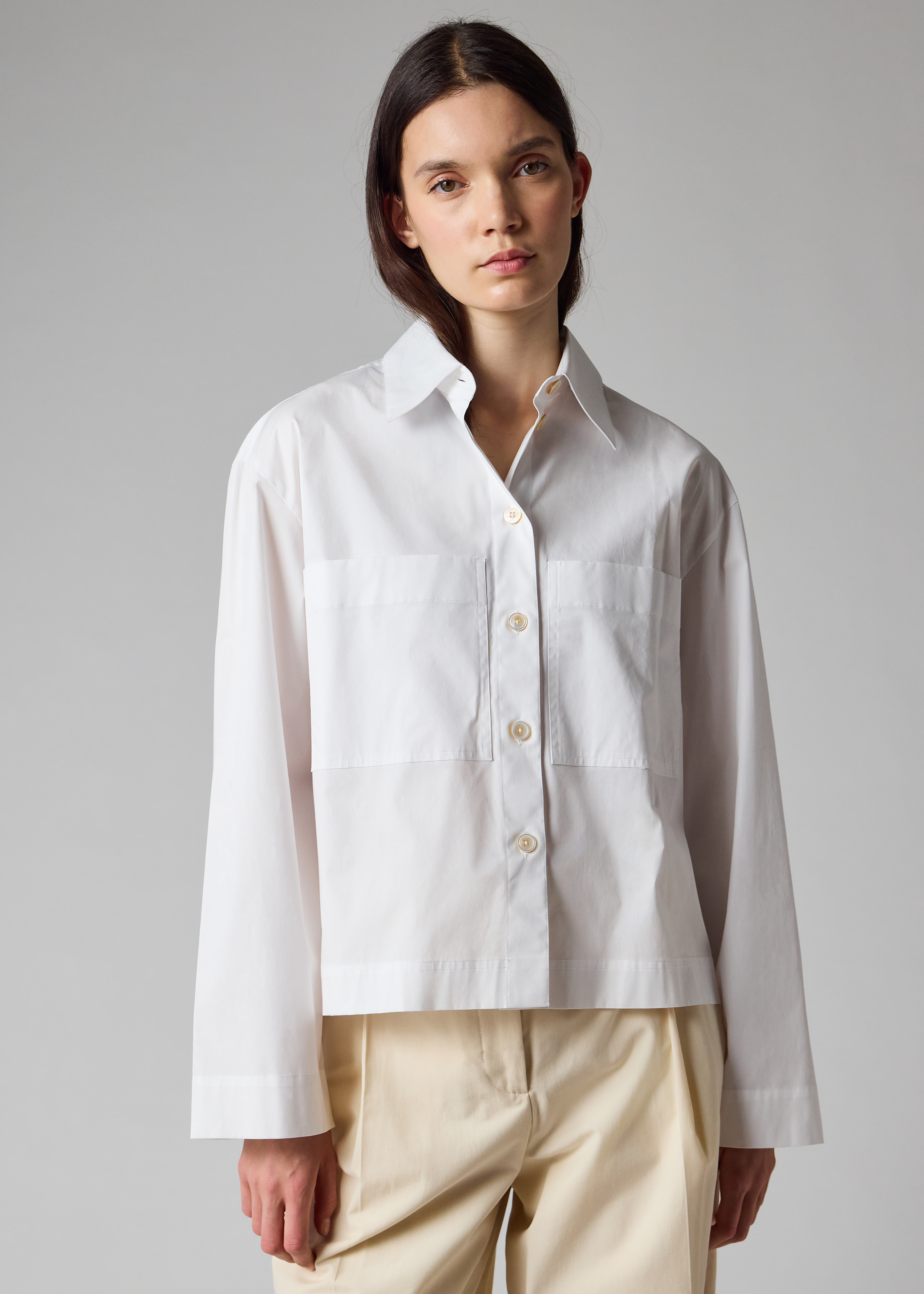 Women's Cropped Cotton White Shirt