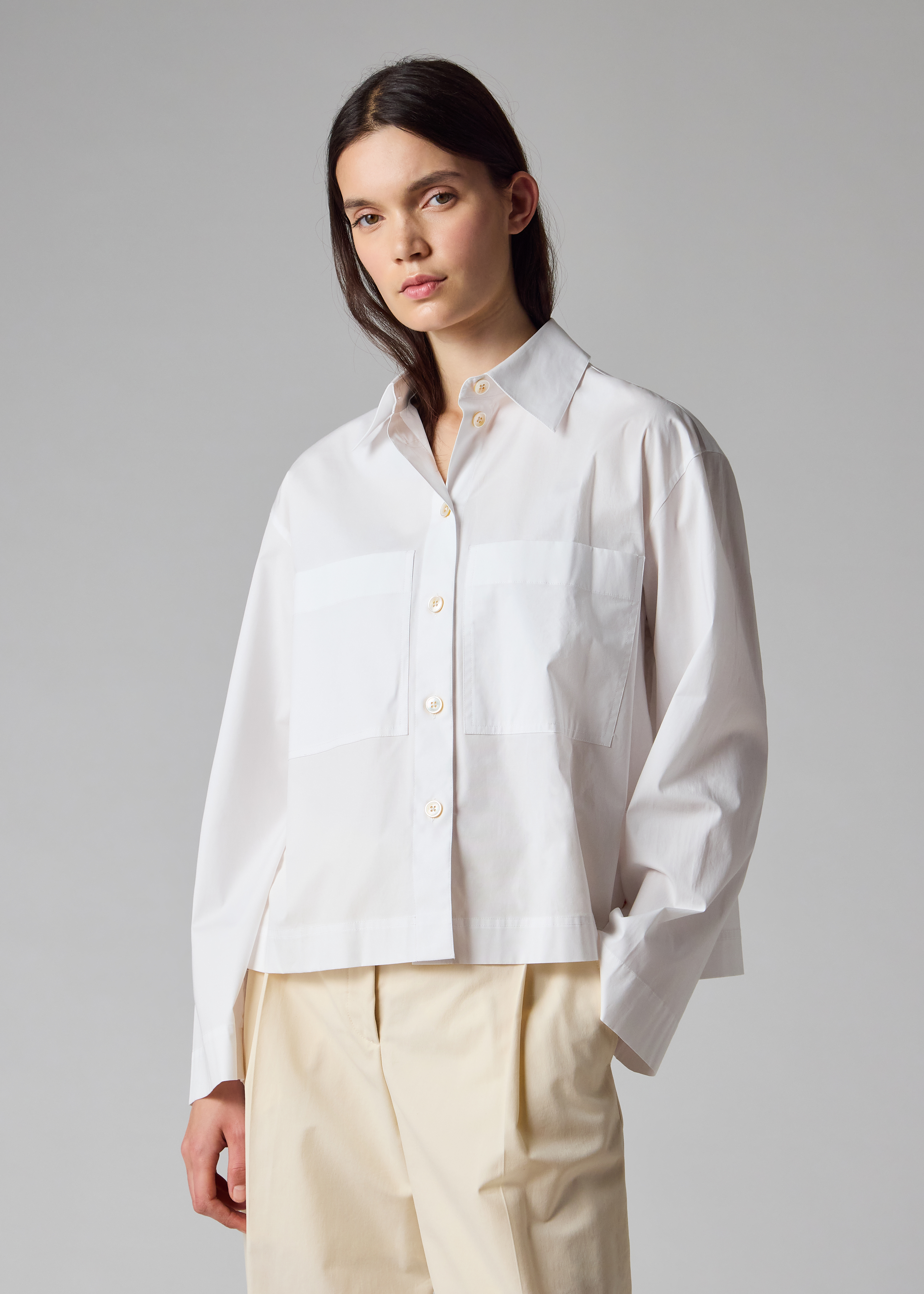 Women's Cropped Cotton White Shirt