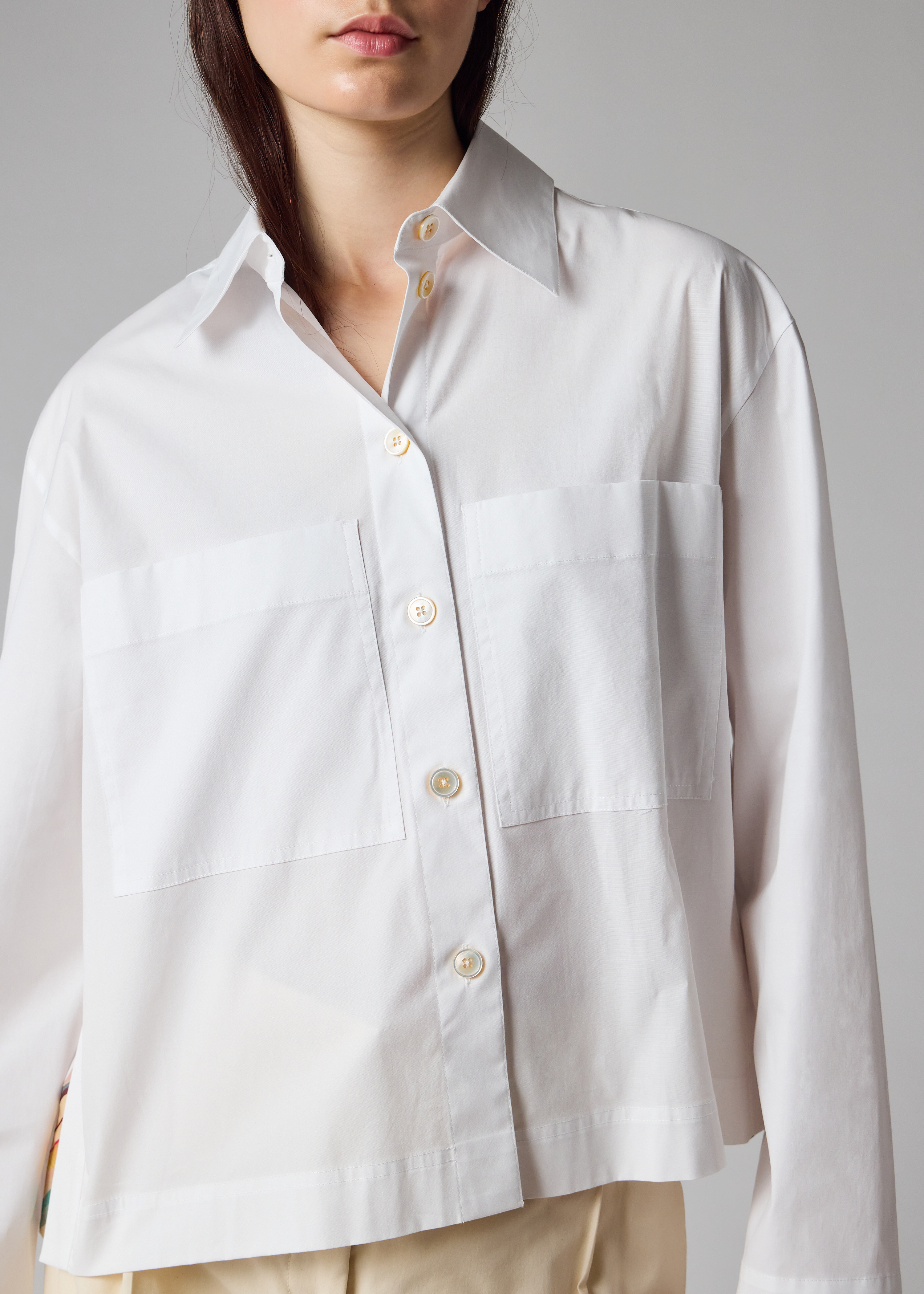 Women's Cropped Cotton White Shirt
