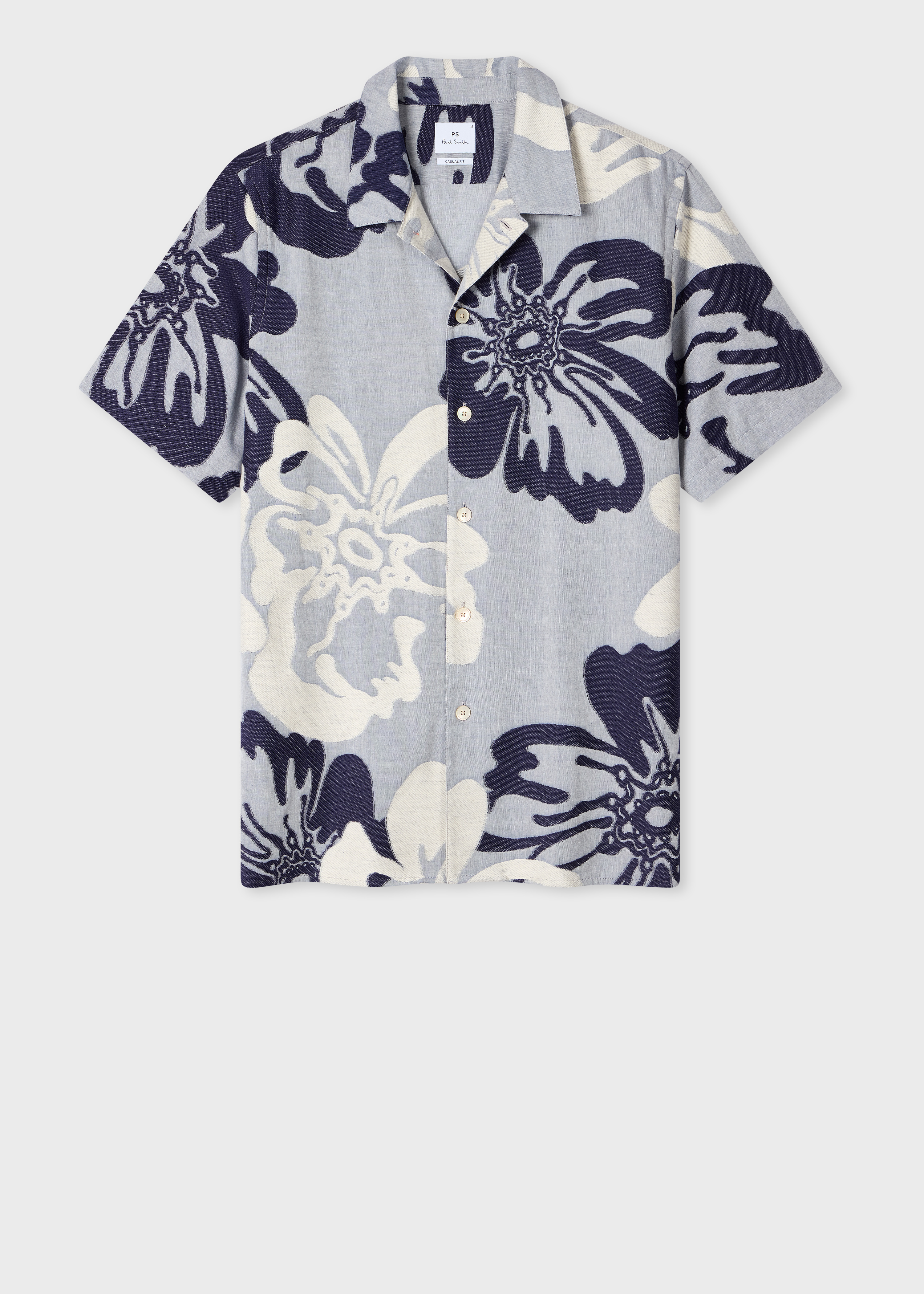 Pale Blue Floral Jacquard Short-Sleeve Shirt