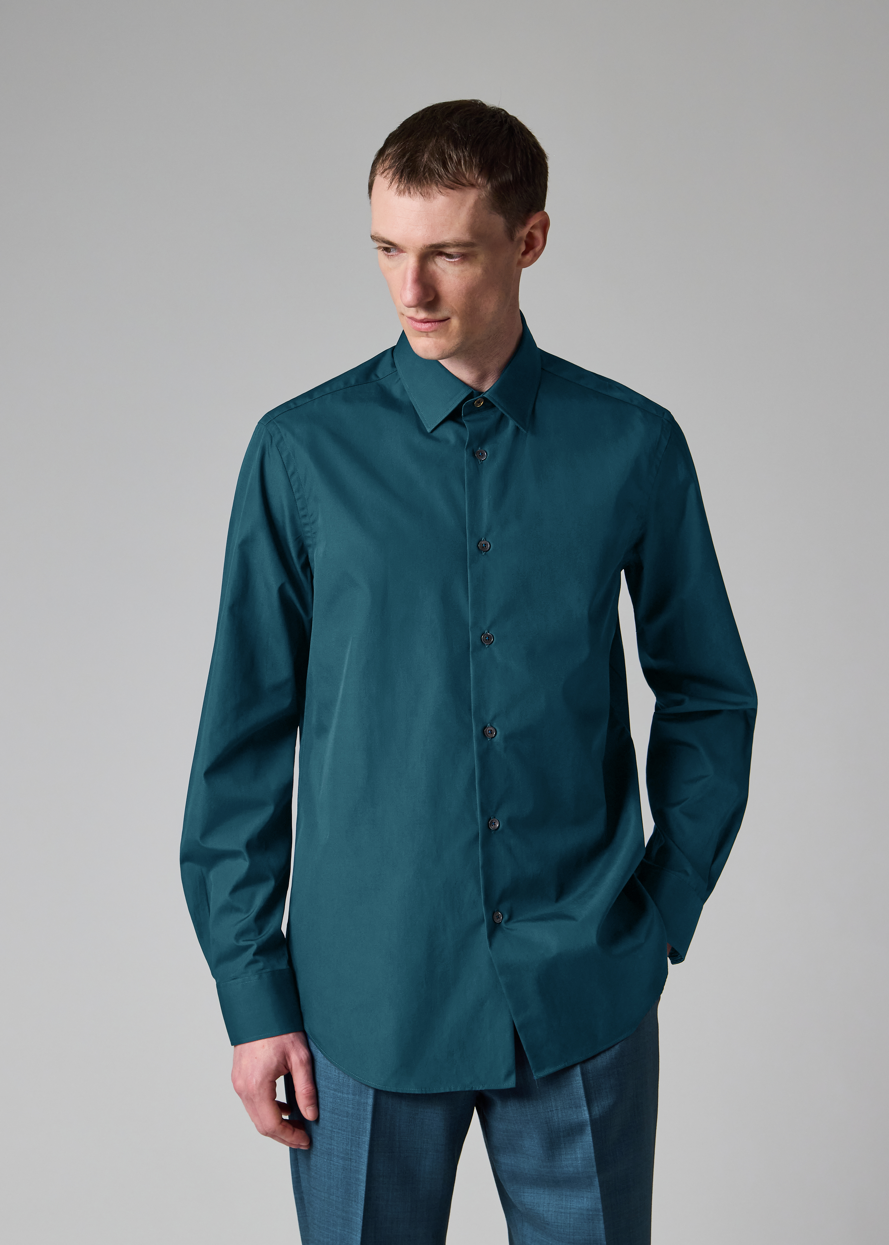 Tailored-Fit Dark Teal Cotton-Poplin Shirt