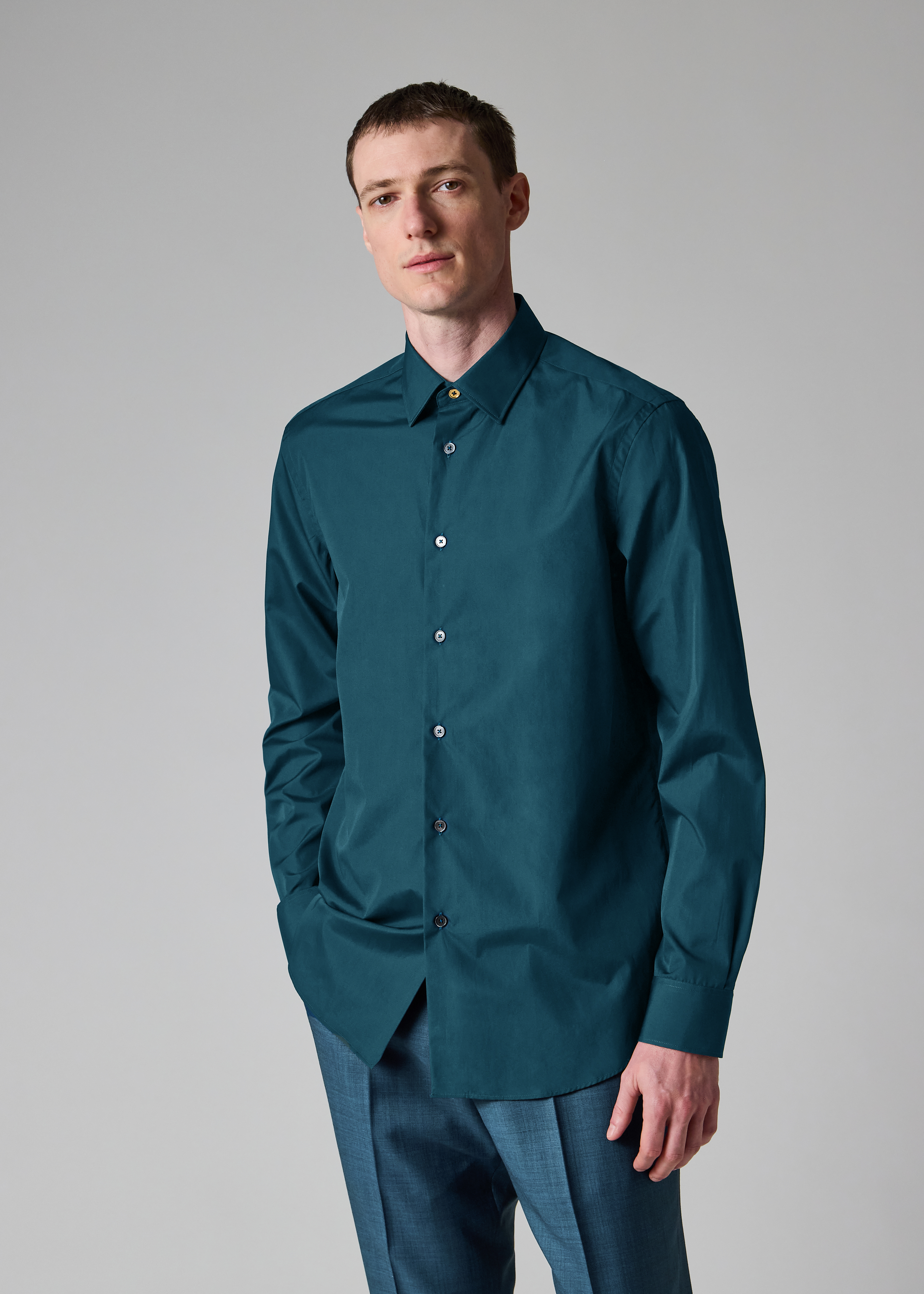 Tailored-Fit Dark Teal Cotton-Poplin Shirt