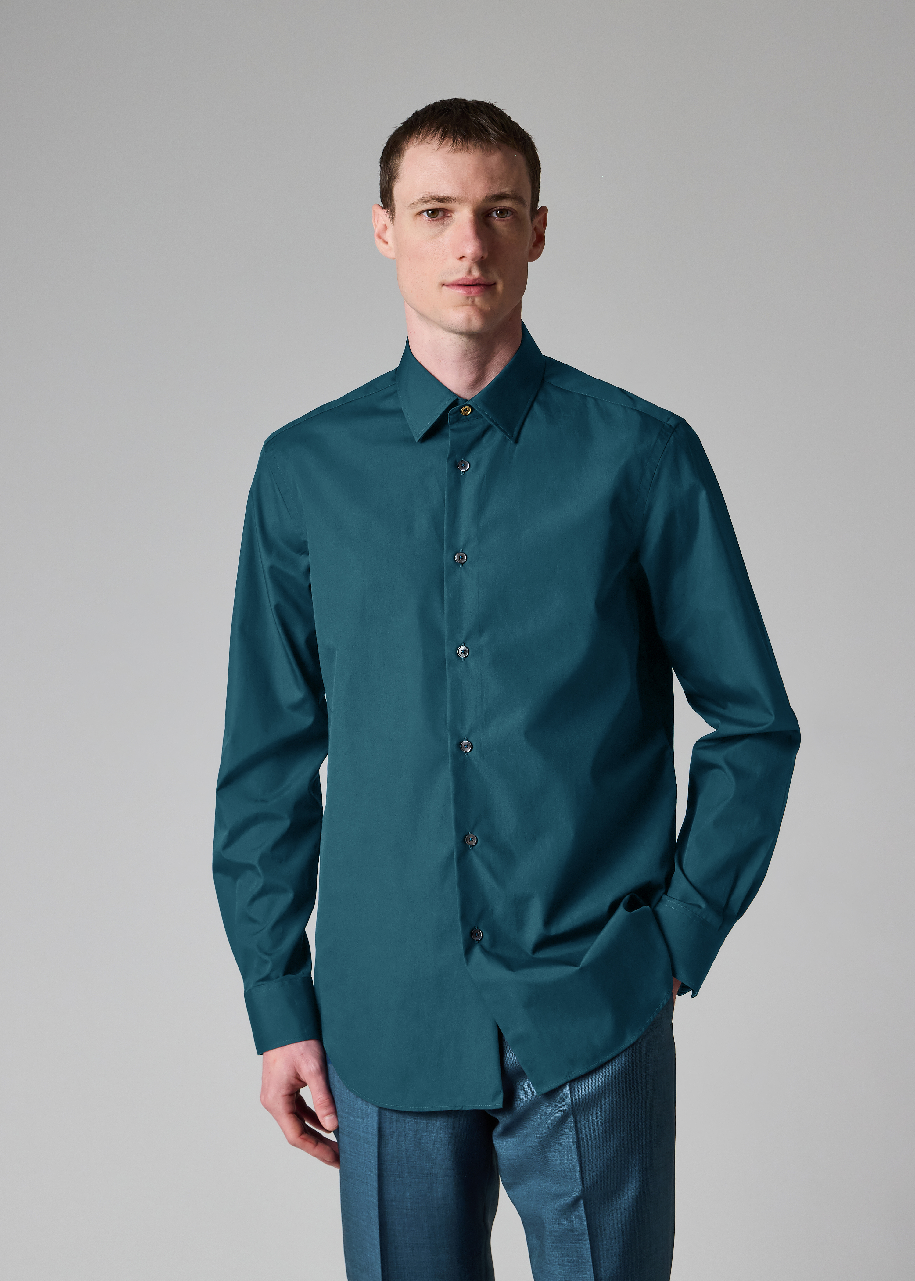 Tailored-Fit Dark Teal Cotton-Poplin Shirt