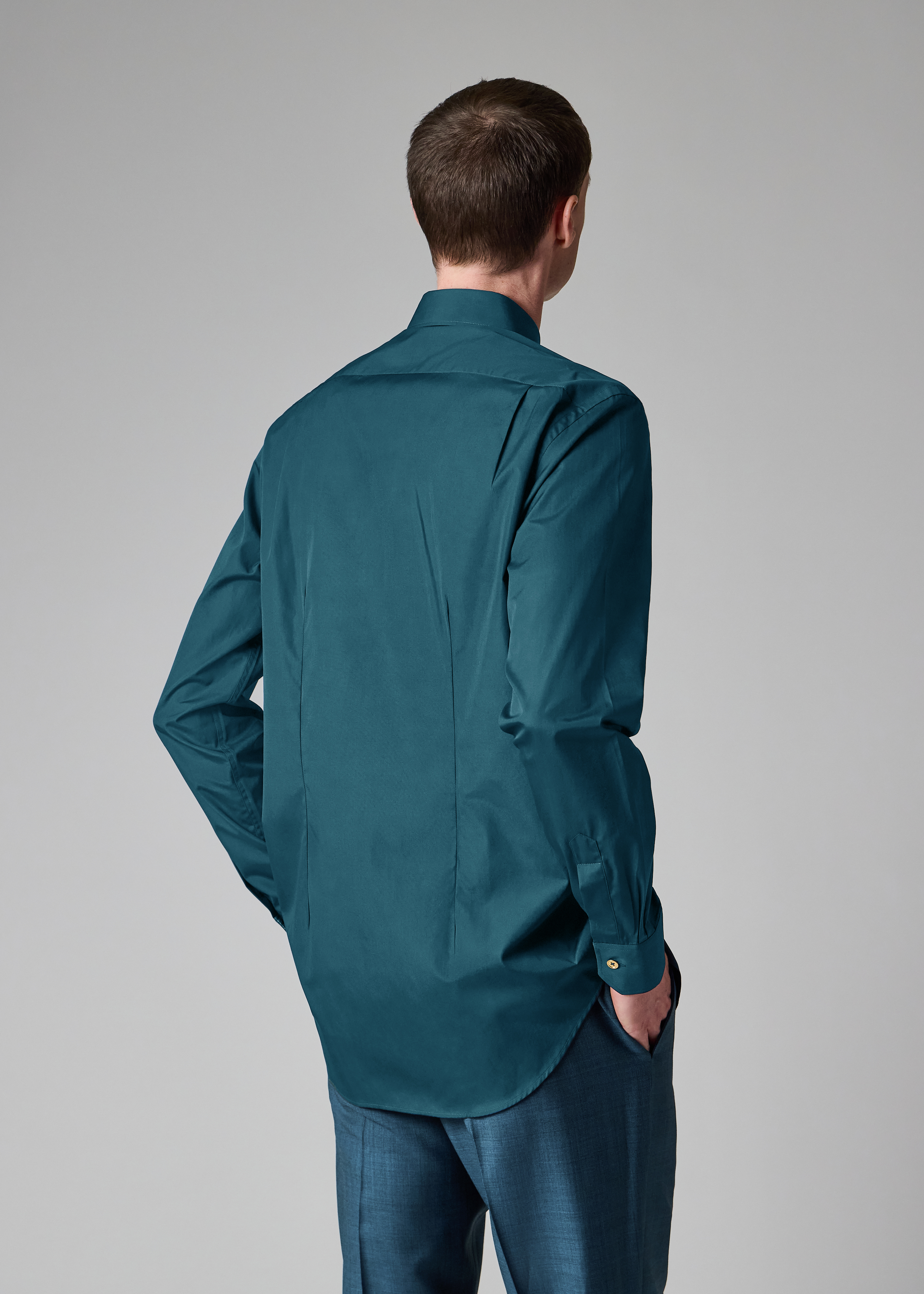 Tailored-Fit Dark Teal Cotton-Poplin Shirt