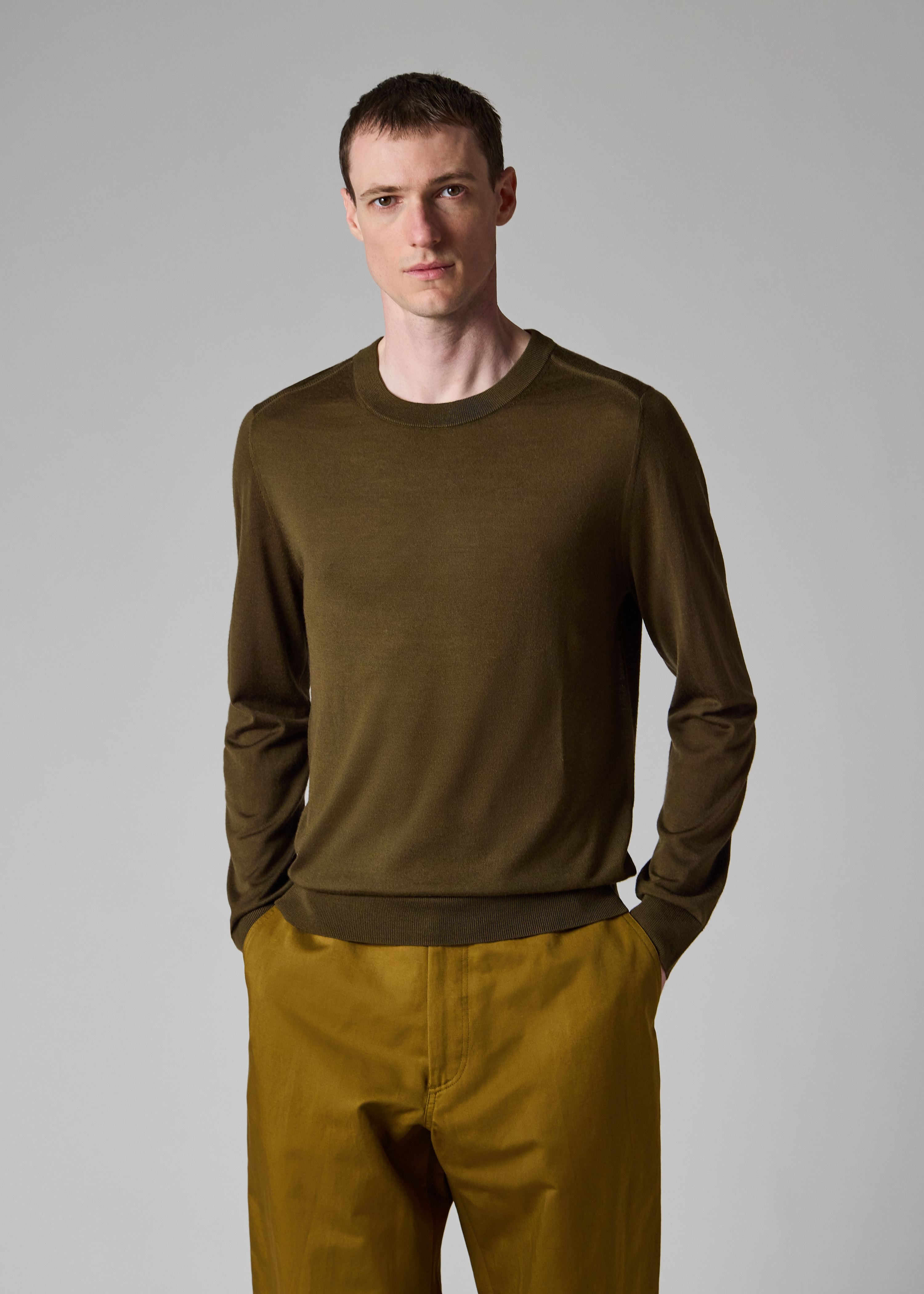Khaki Green Merino Wool Sweater