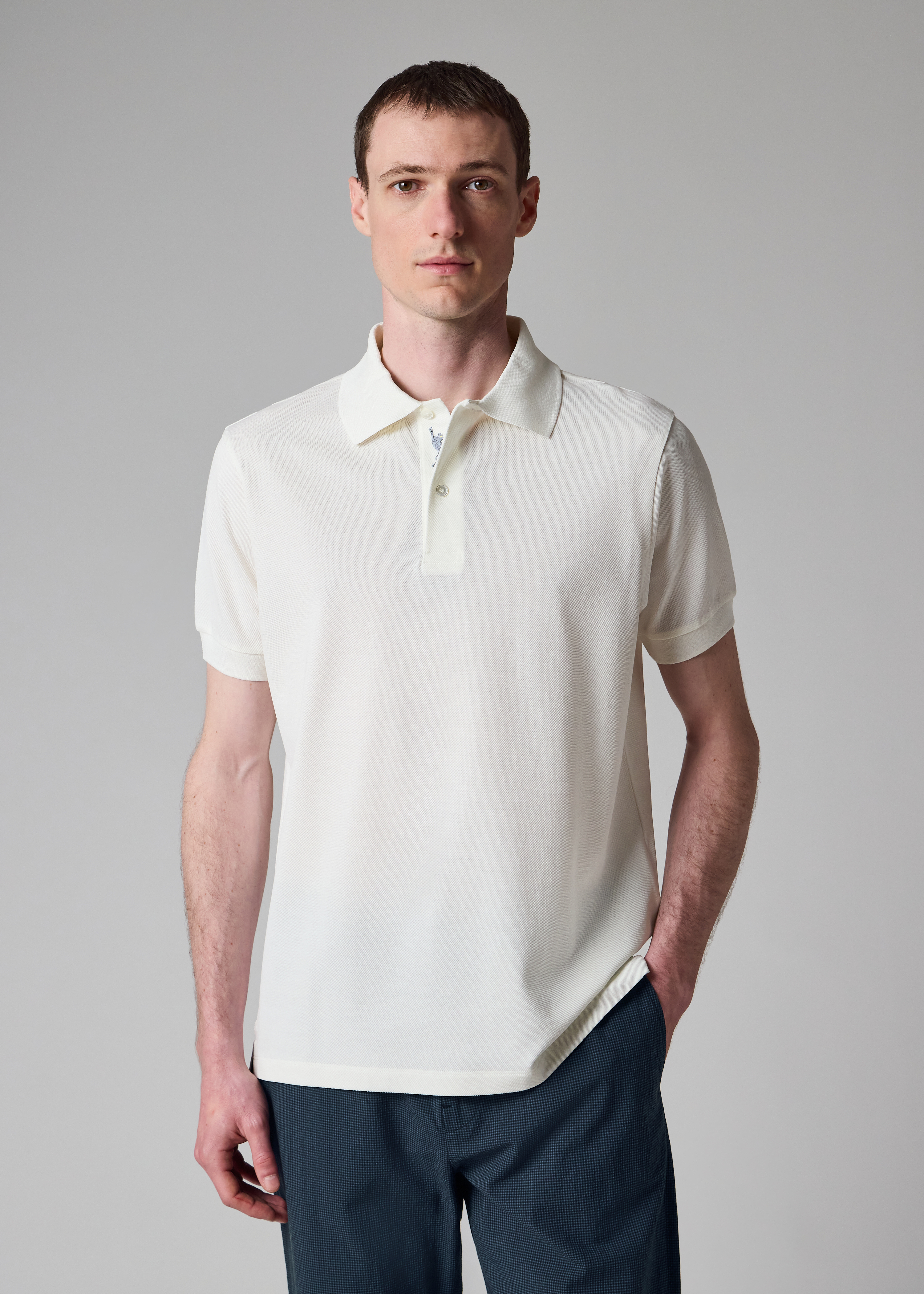 White Polo Shirt with Embroidered 'Rabbit' Placket