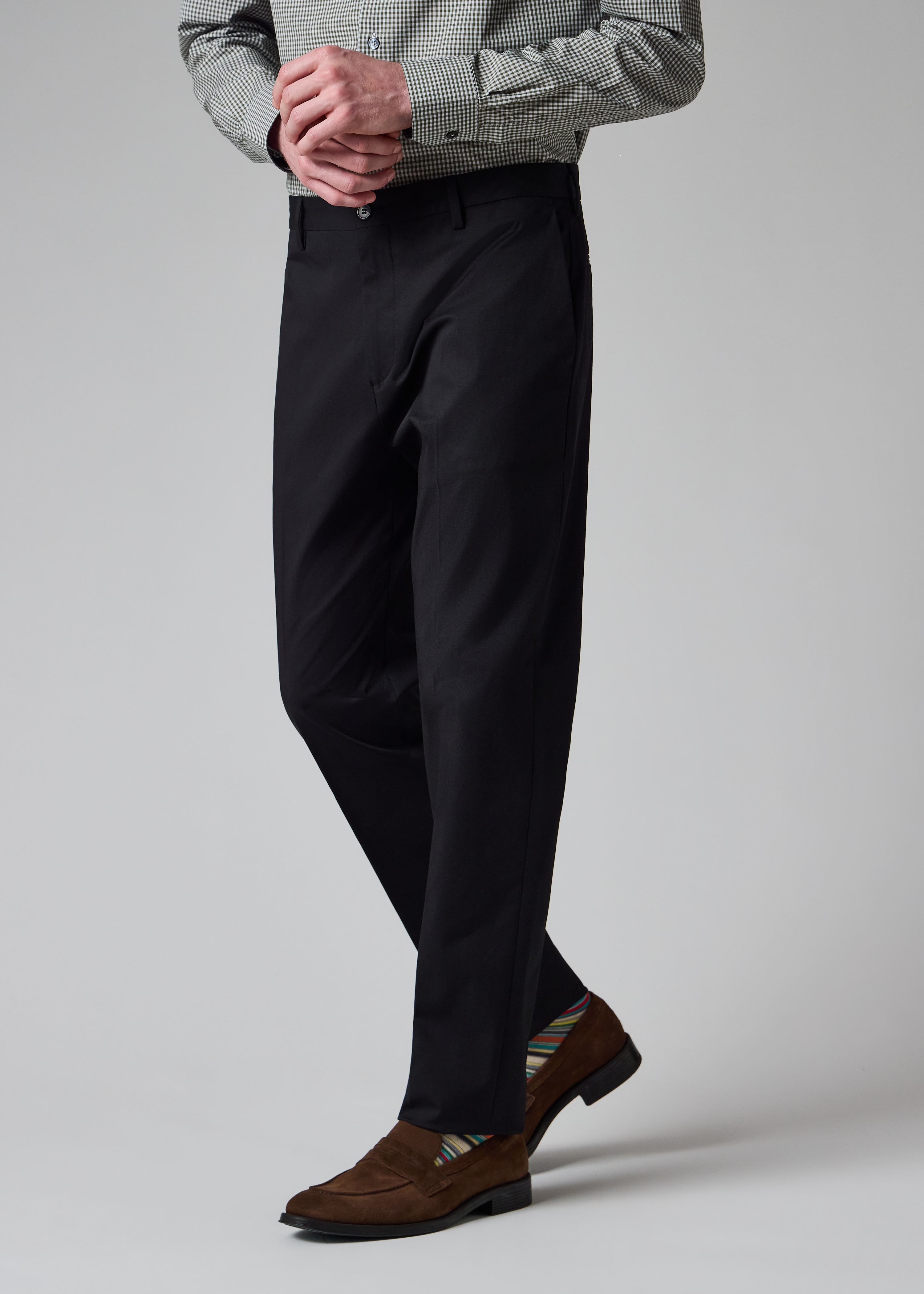 Black Fine Cotton-Twill Trousers