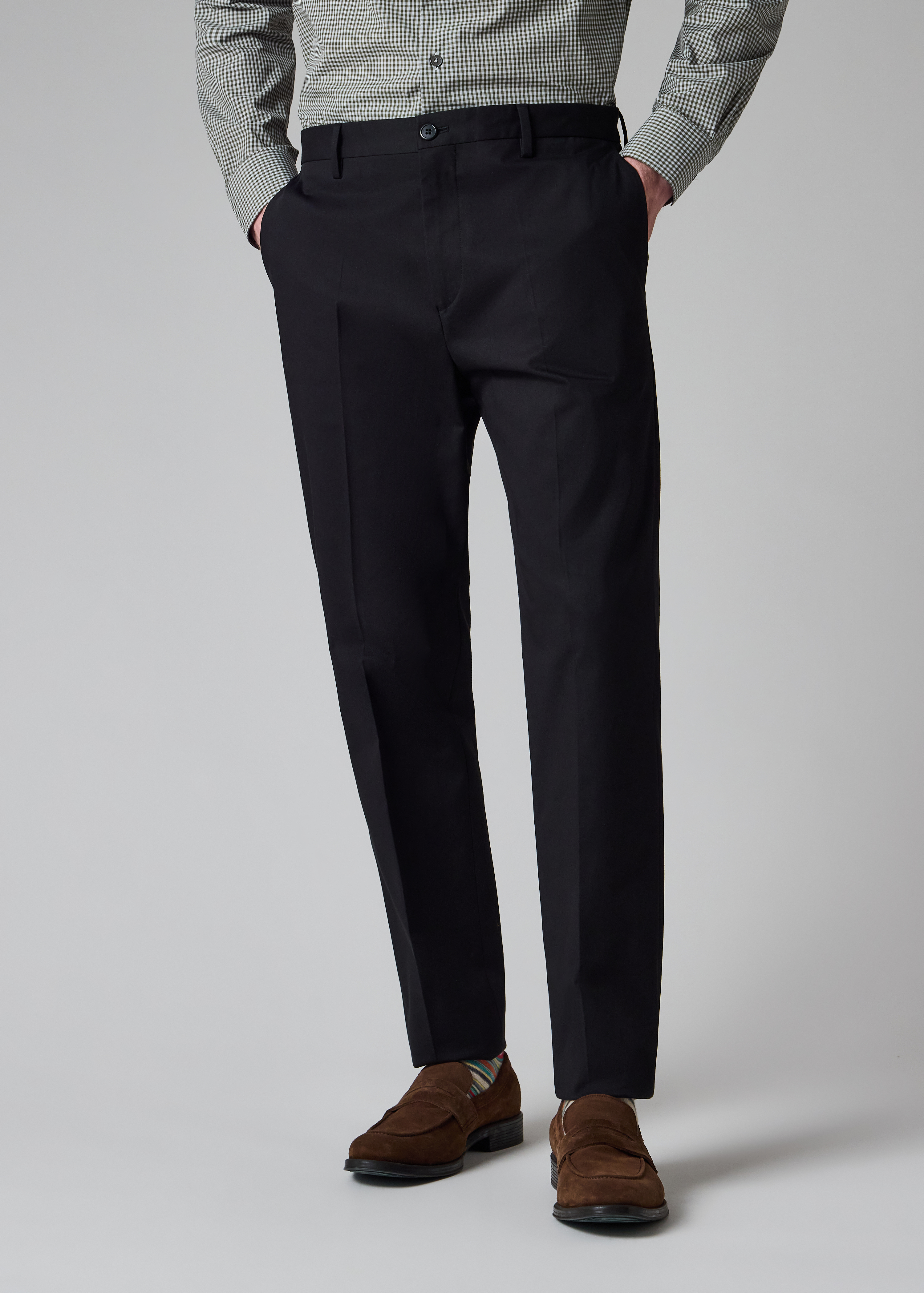Black Fine Cotton-Twill Trousers