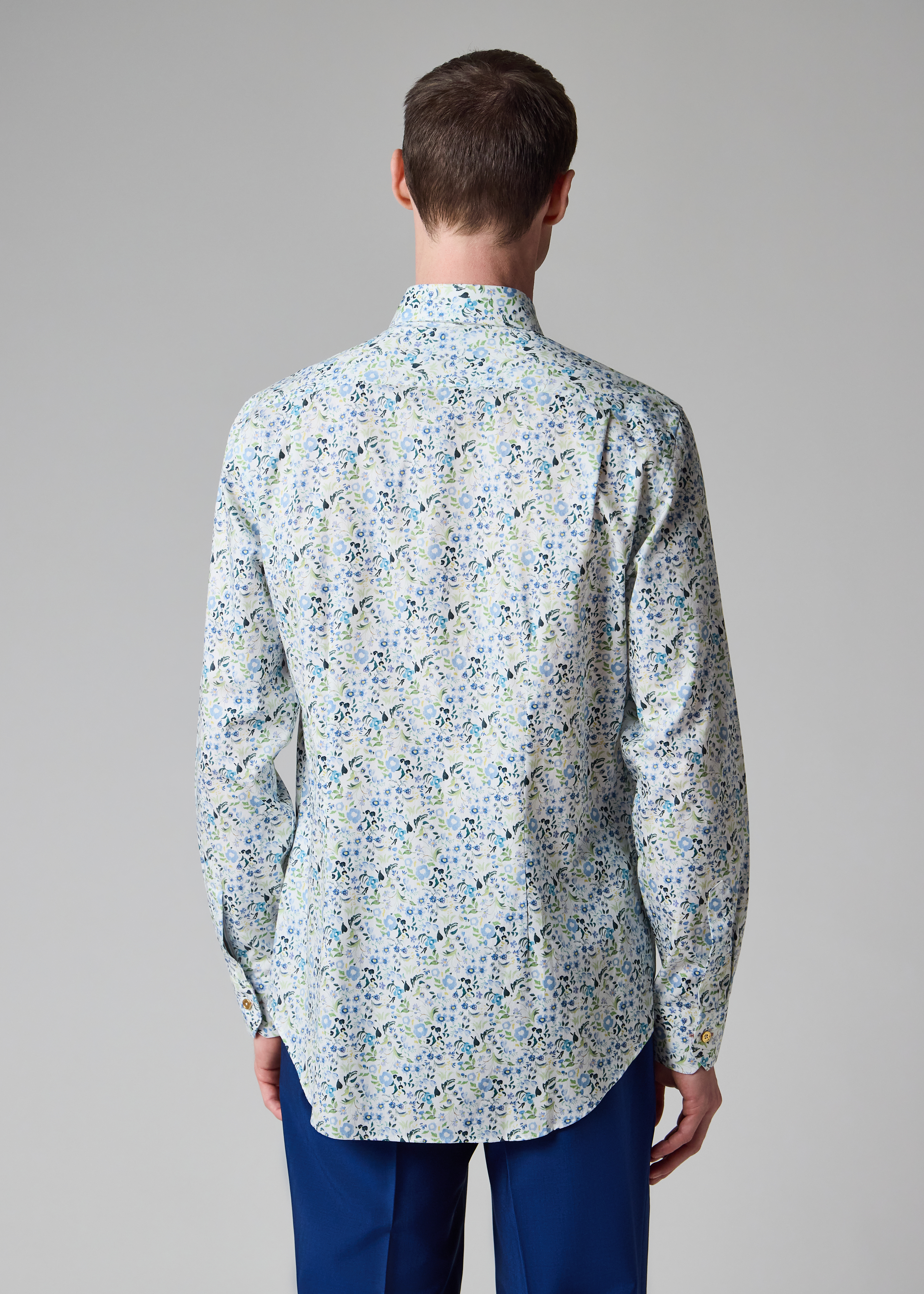 Tailored-Fit Blue 'Watercolour Blossom' Print Shirt