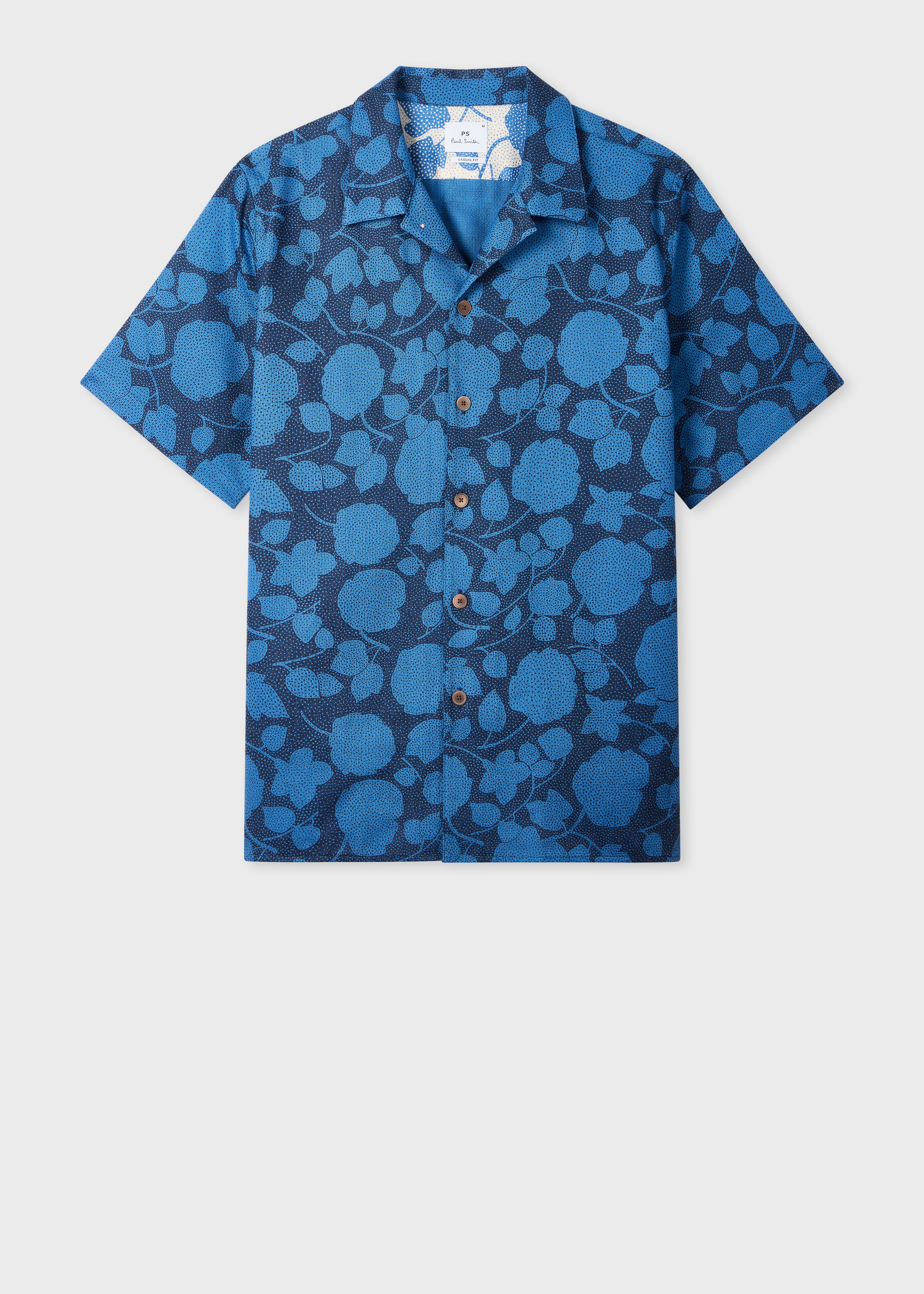 Navy 'Perforated Floral' Cotton Shirt