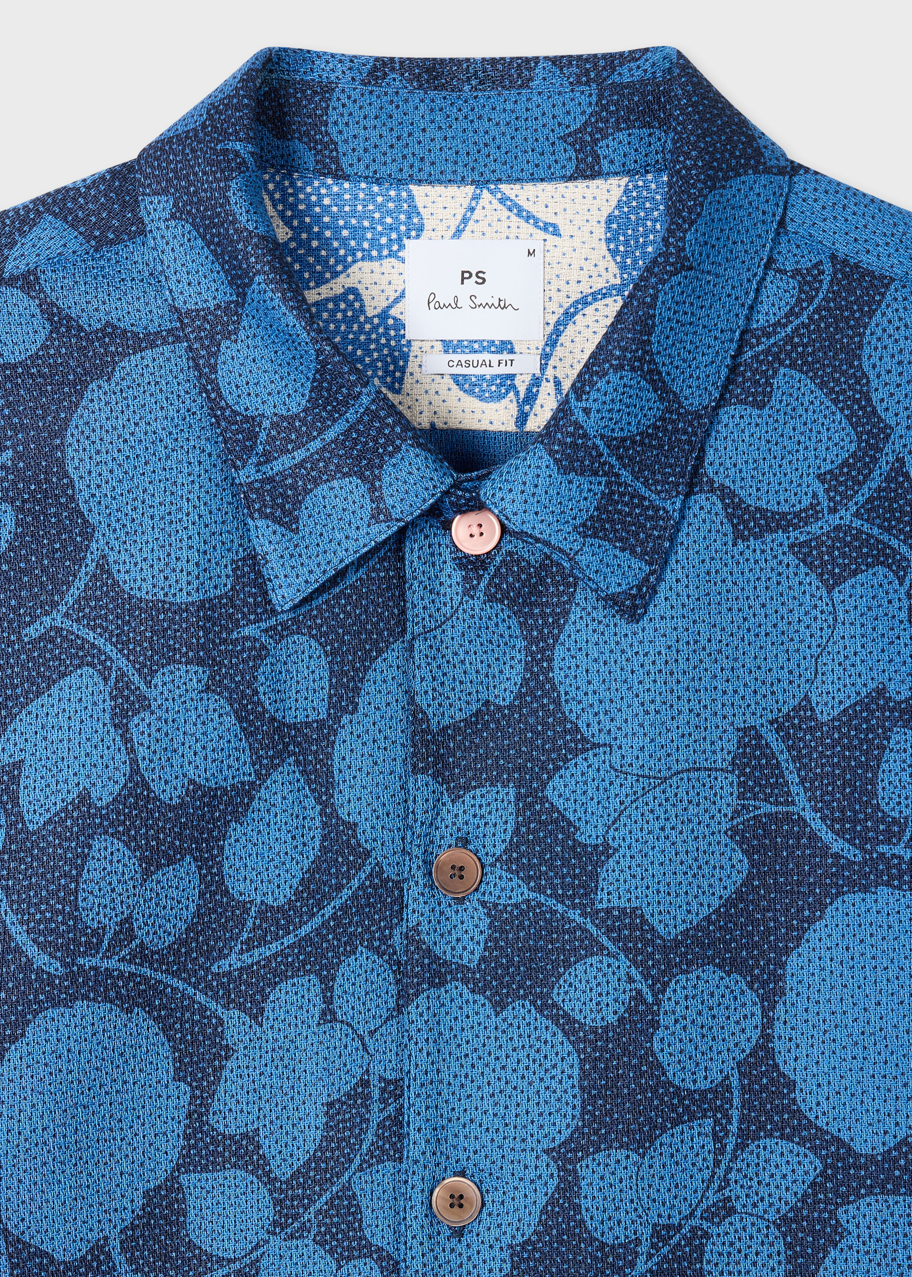 Navy 'Perforated Floral' Cotton Shirt