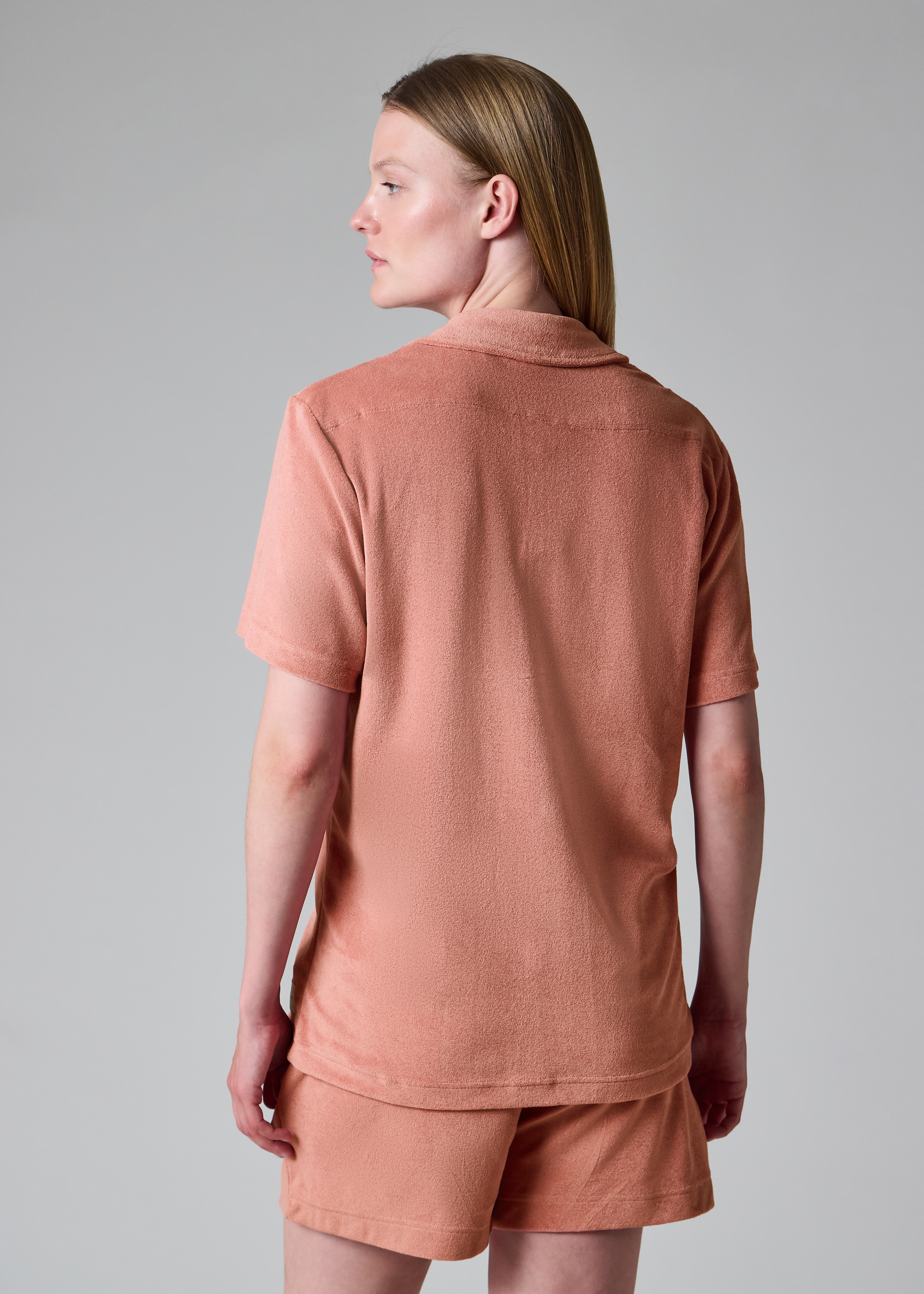 Women's Peach Towelling Short Sleeve Shirt