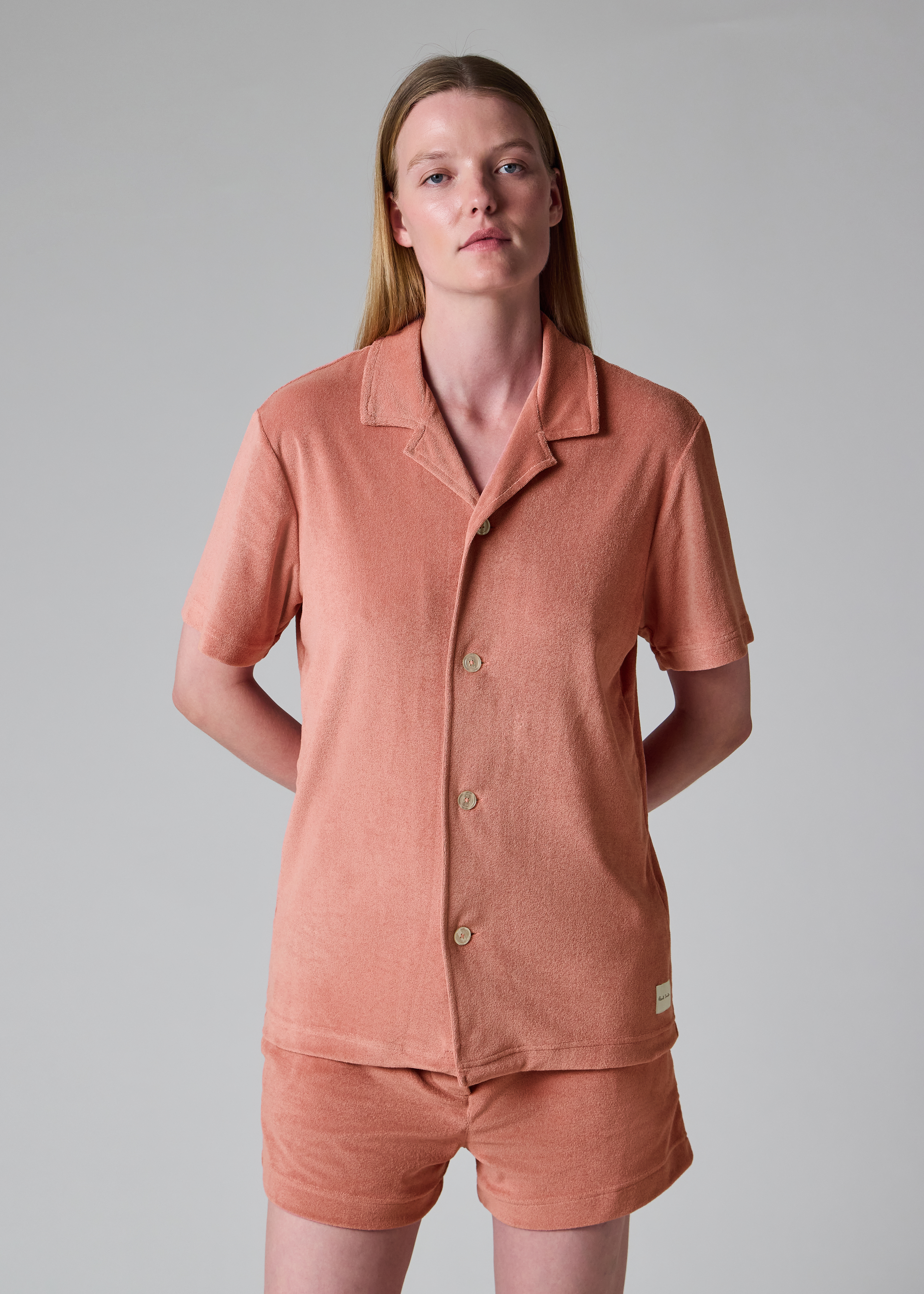 Women's Peach Towelling Short Sleeve Shirt