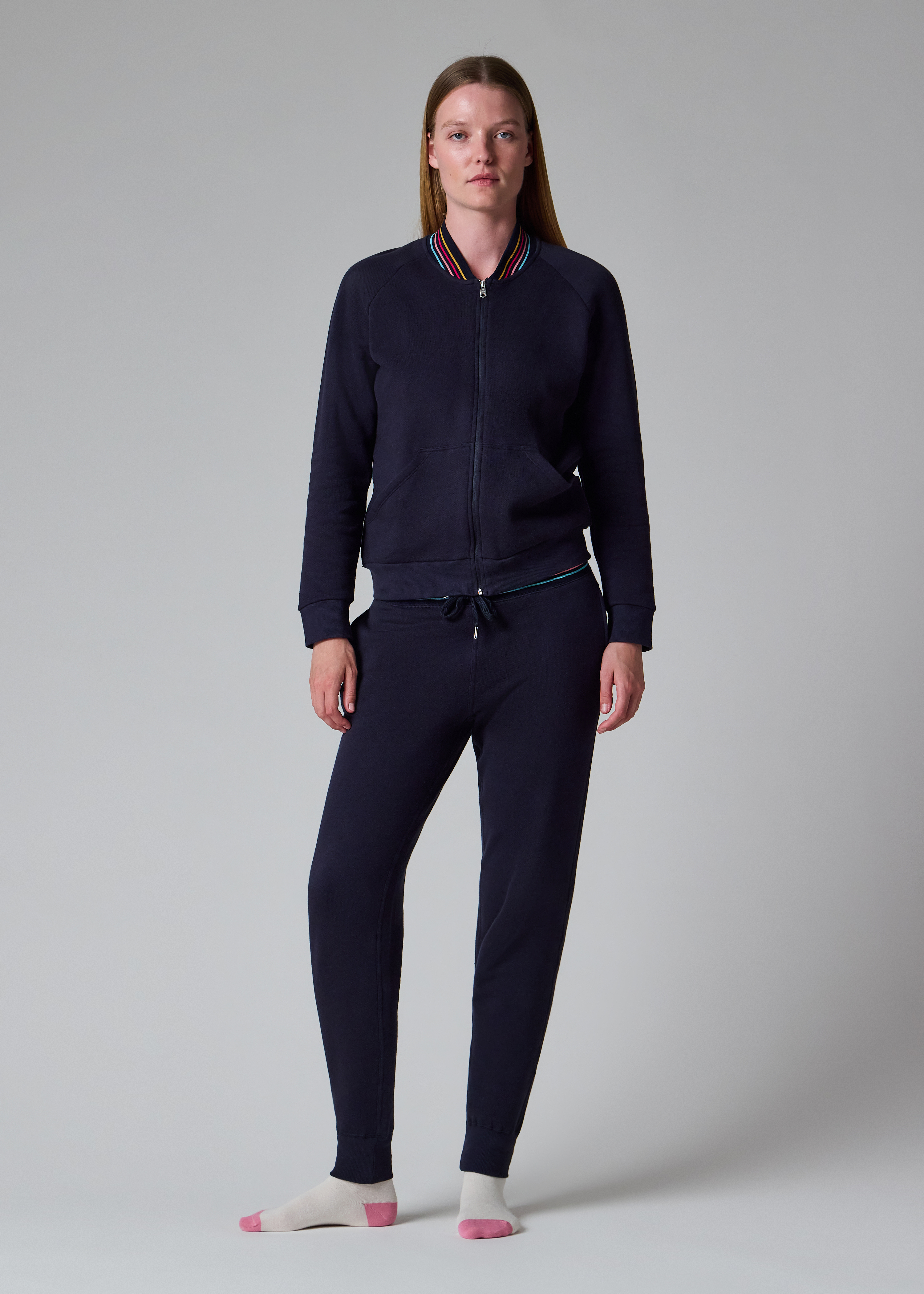 Women's Navy 'Swirl' Ribbed Collar Lounge Bomber