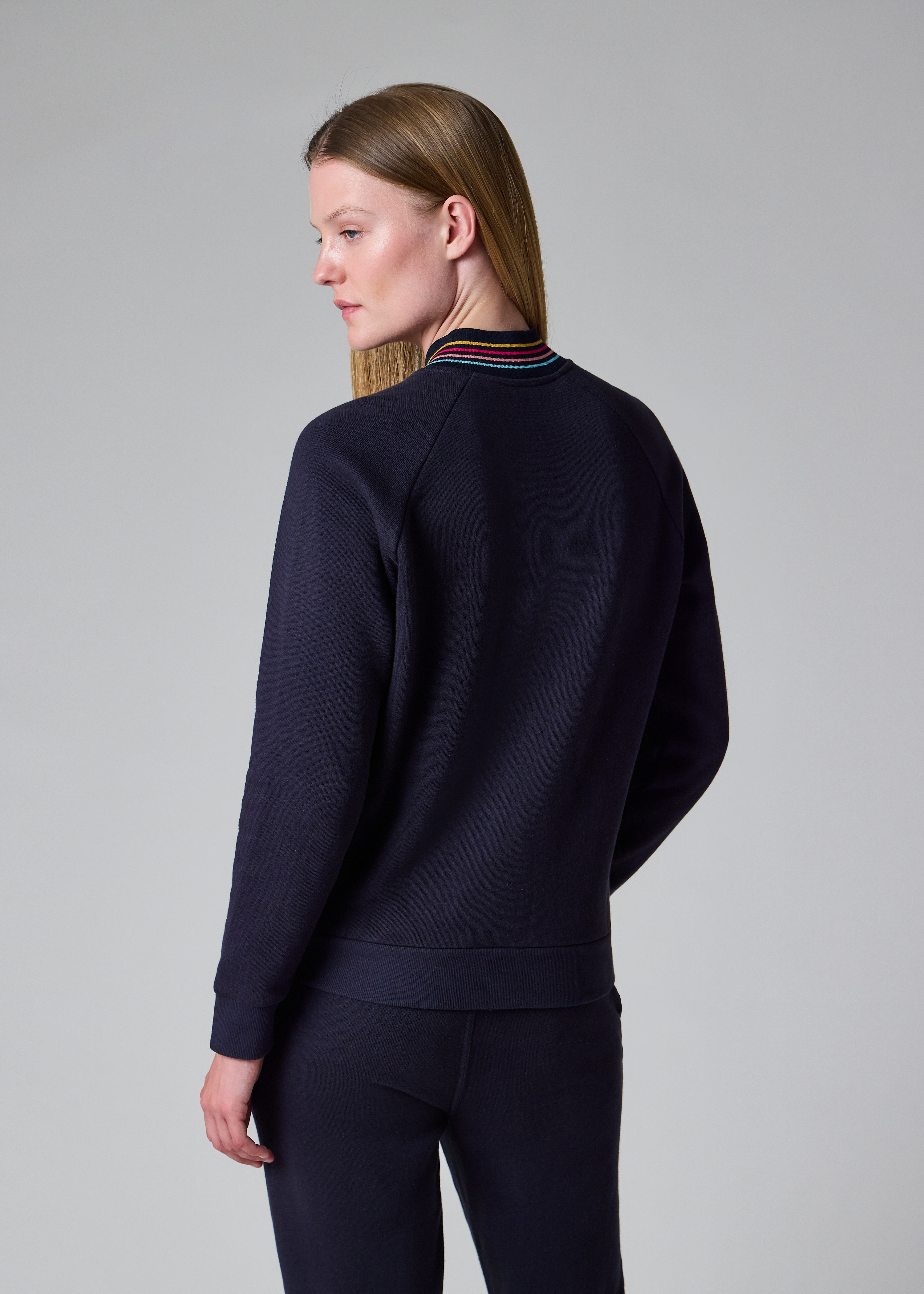 Women's Navy 'Swirl' Ribbed Collar Lounge Bomber